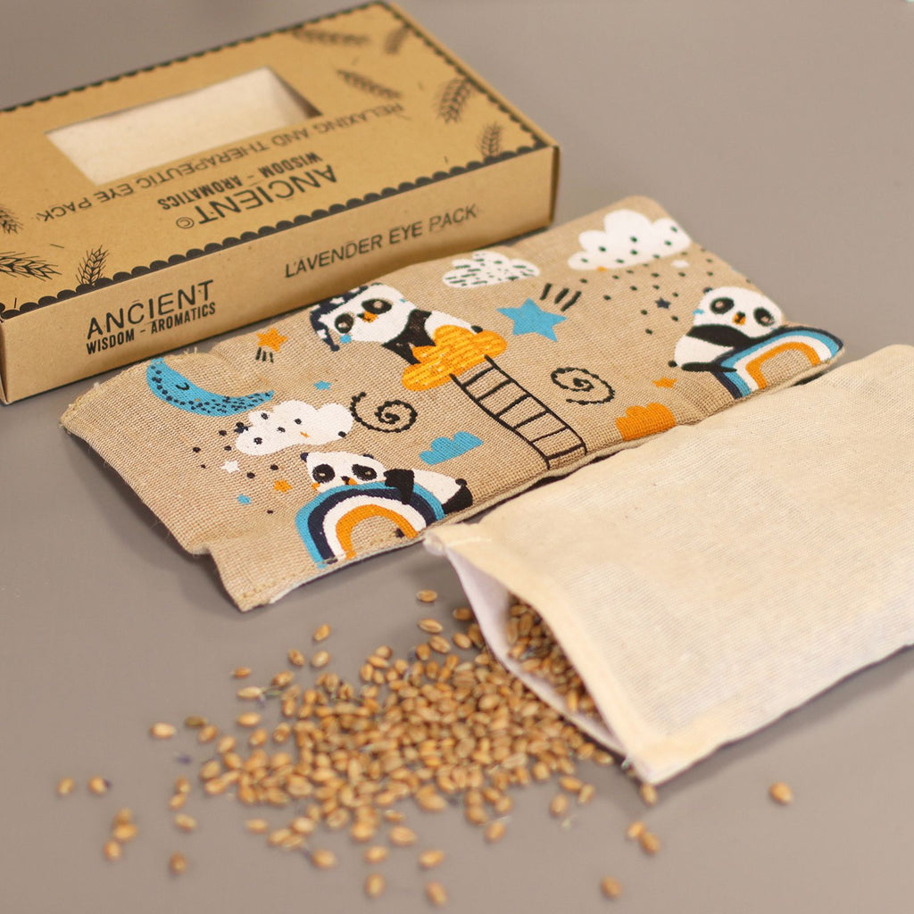 Almohada para los ojos de algodón natural lavanda y juco en caja de regalo - Panda Soñoliento