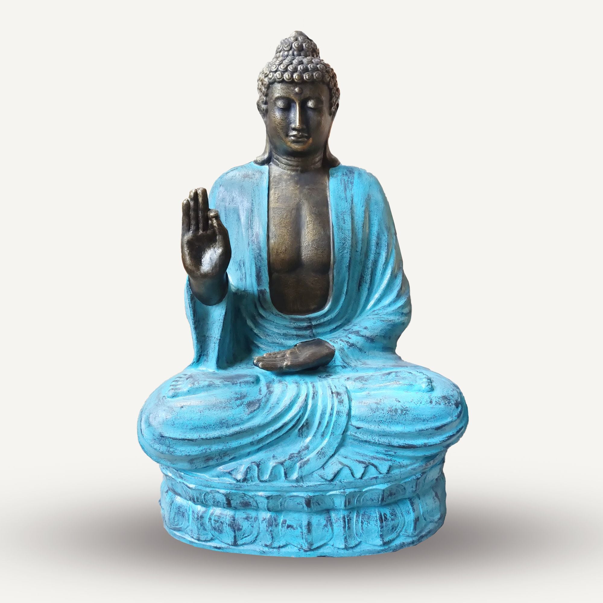 Buda grande de turquesa y piedra enseñando sobre loto - 2m