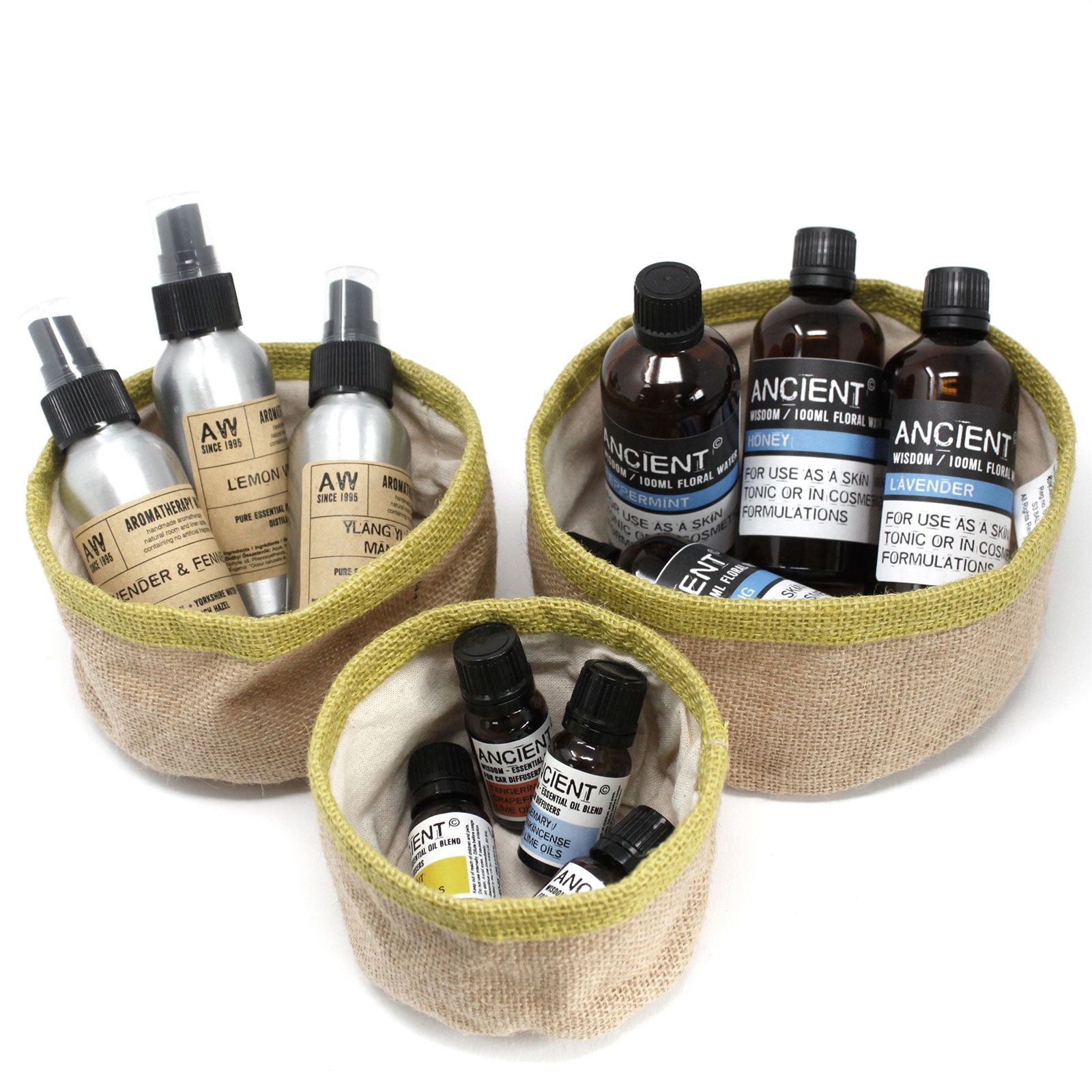 Conjunto de 3 cestas de yute natural - Oliva