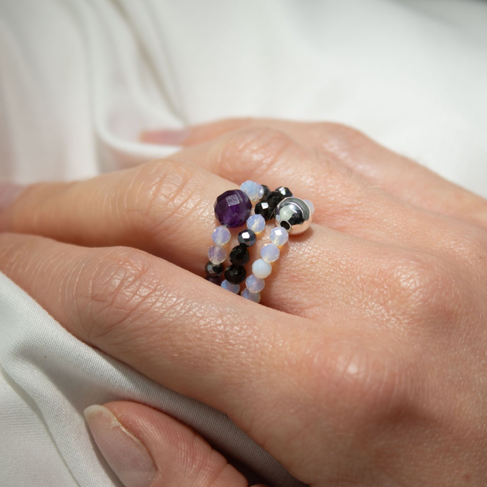 Conjunto de anillos de gema del espíritu de ninfa - Luna Llena