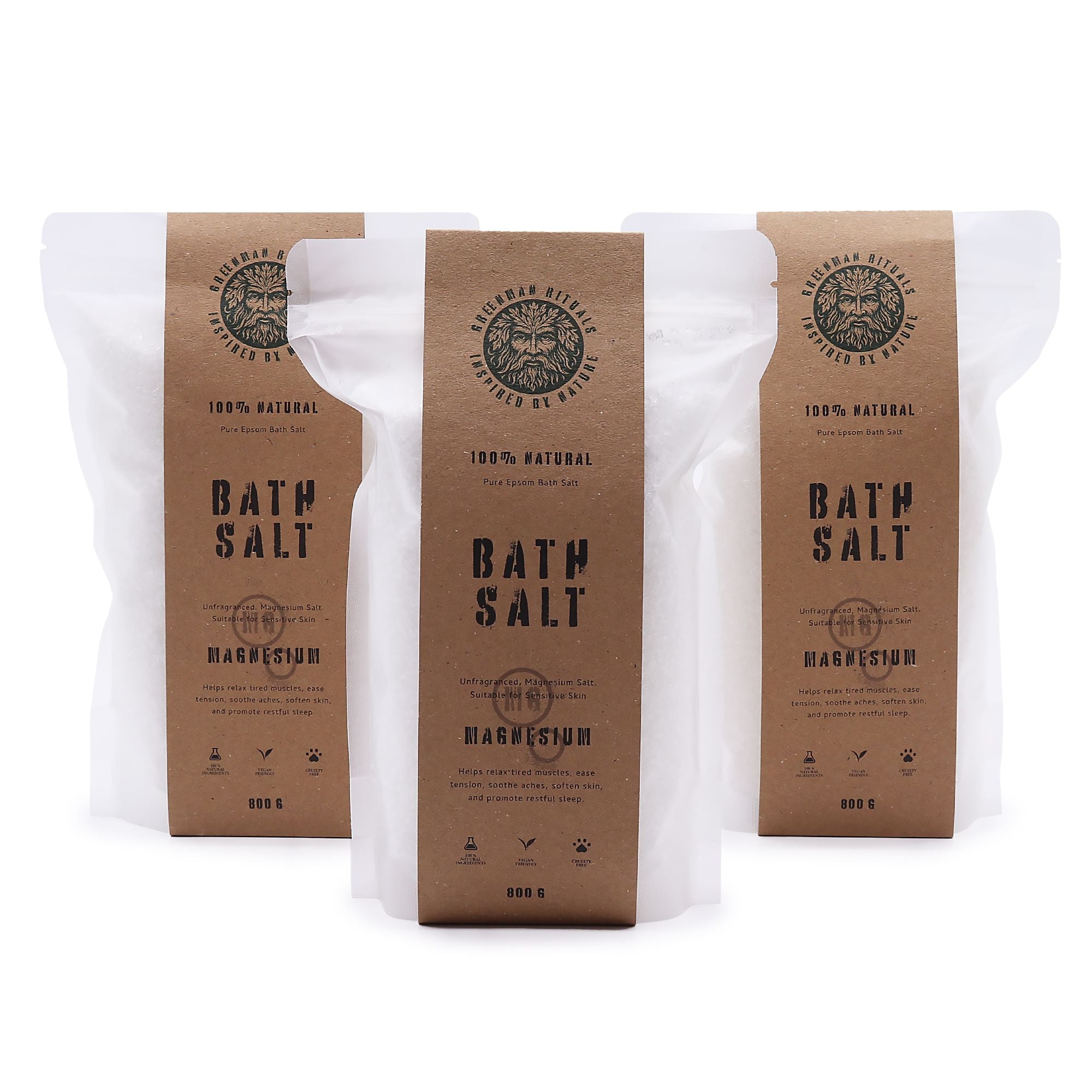 Greenman Rituals Sal de baño de Epsom con magnesio – Fórmula pura