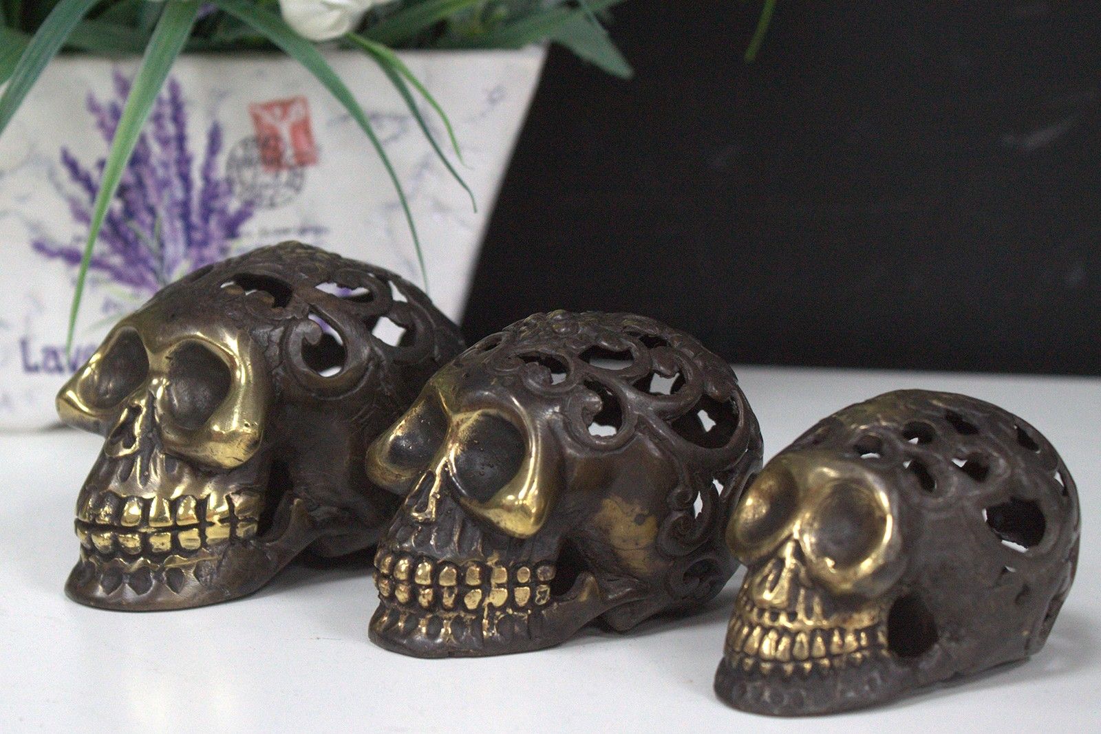 Calavera vintage de latón - Lrg