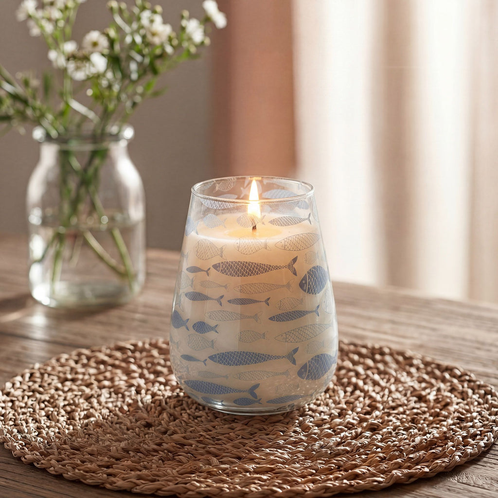 Velas en tarro de vidrio alto - Brisa marina