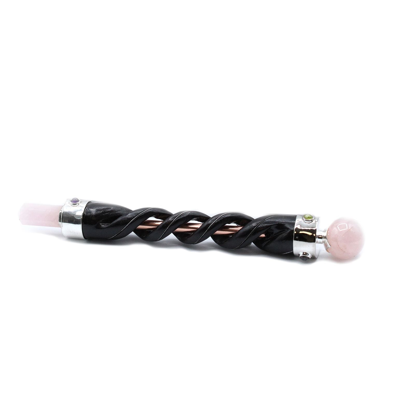 Varita Curativa de Tallado en Espiral - Tubo de Cobre Cuarzo Rosa