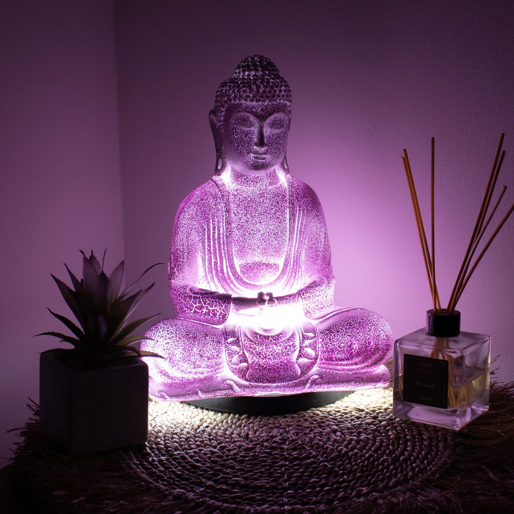 Meditación Buda Lámpara Lavanda Crackle - Soporte Oval