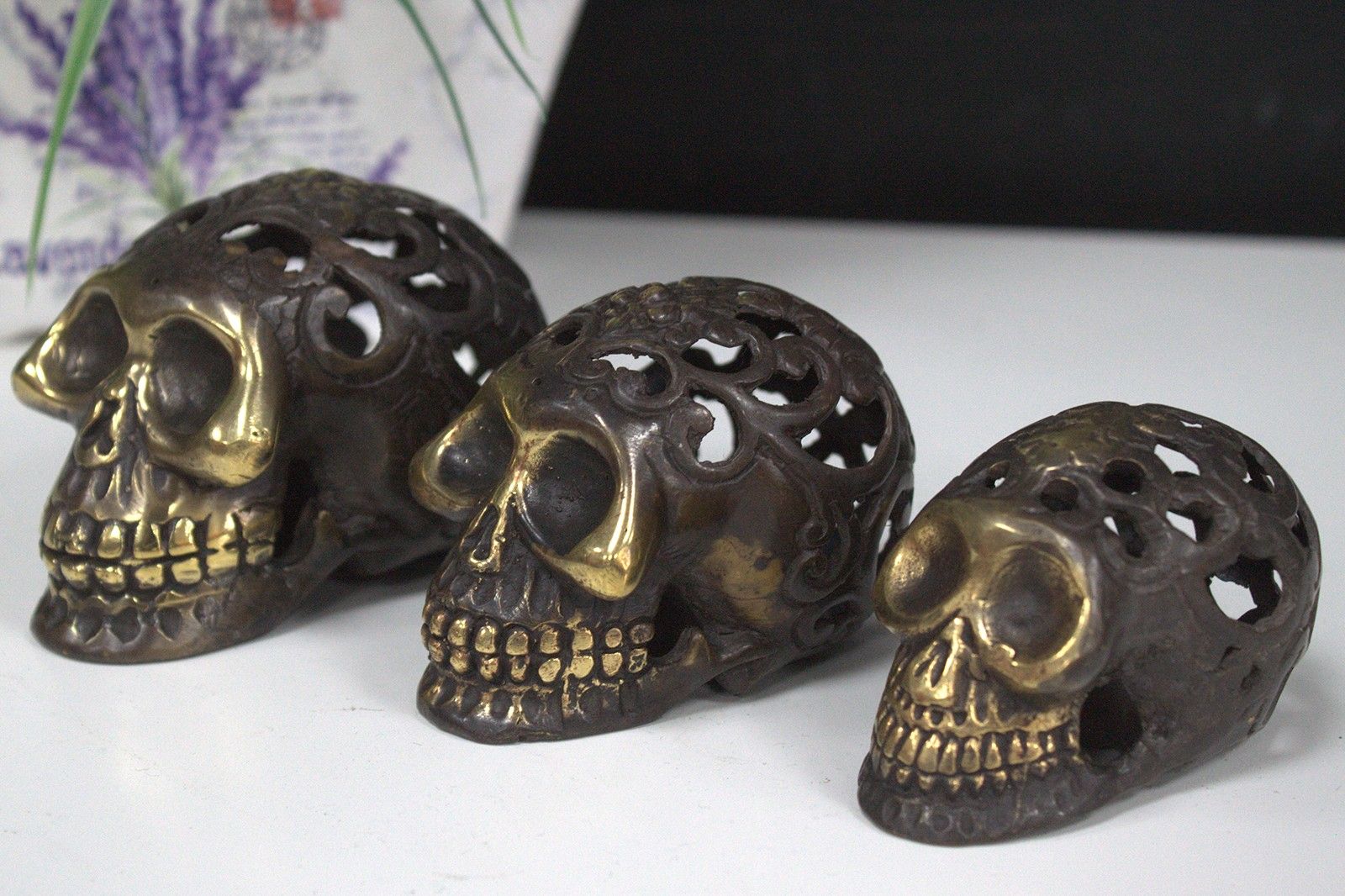 Calavera vintage de latón - Lrg