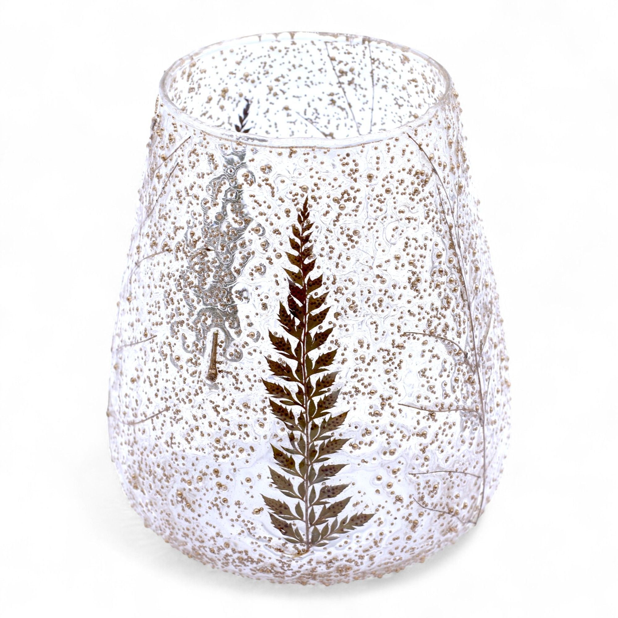 Portavelas de Vidrio floral natural -  Cuenco grande - Pino (15x12cm)