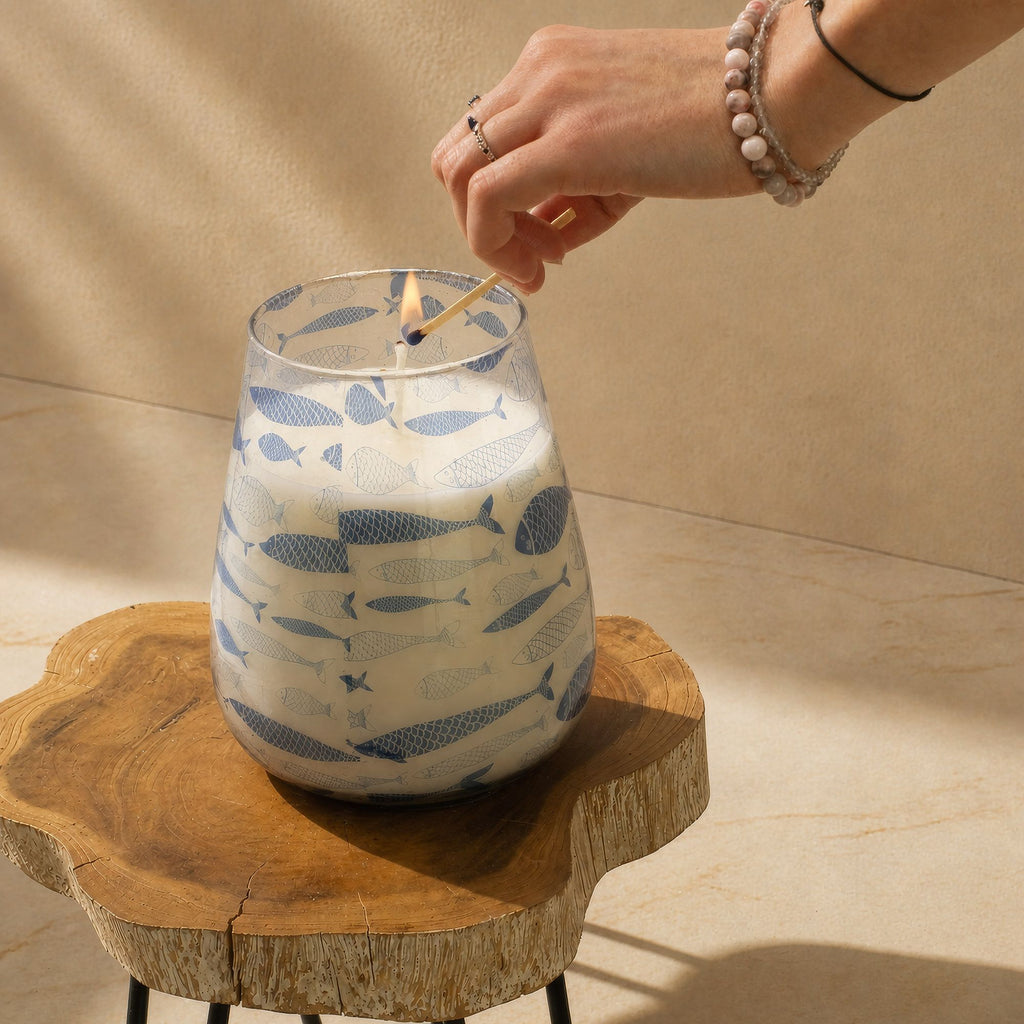 Velas en tarro de vidrio alto - Brisa marina