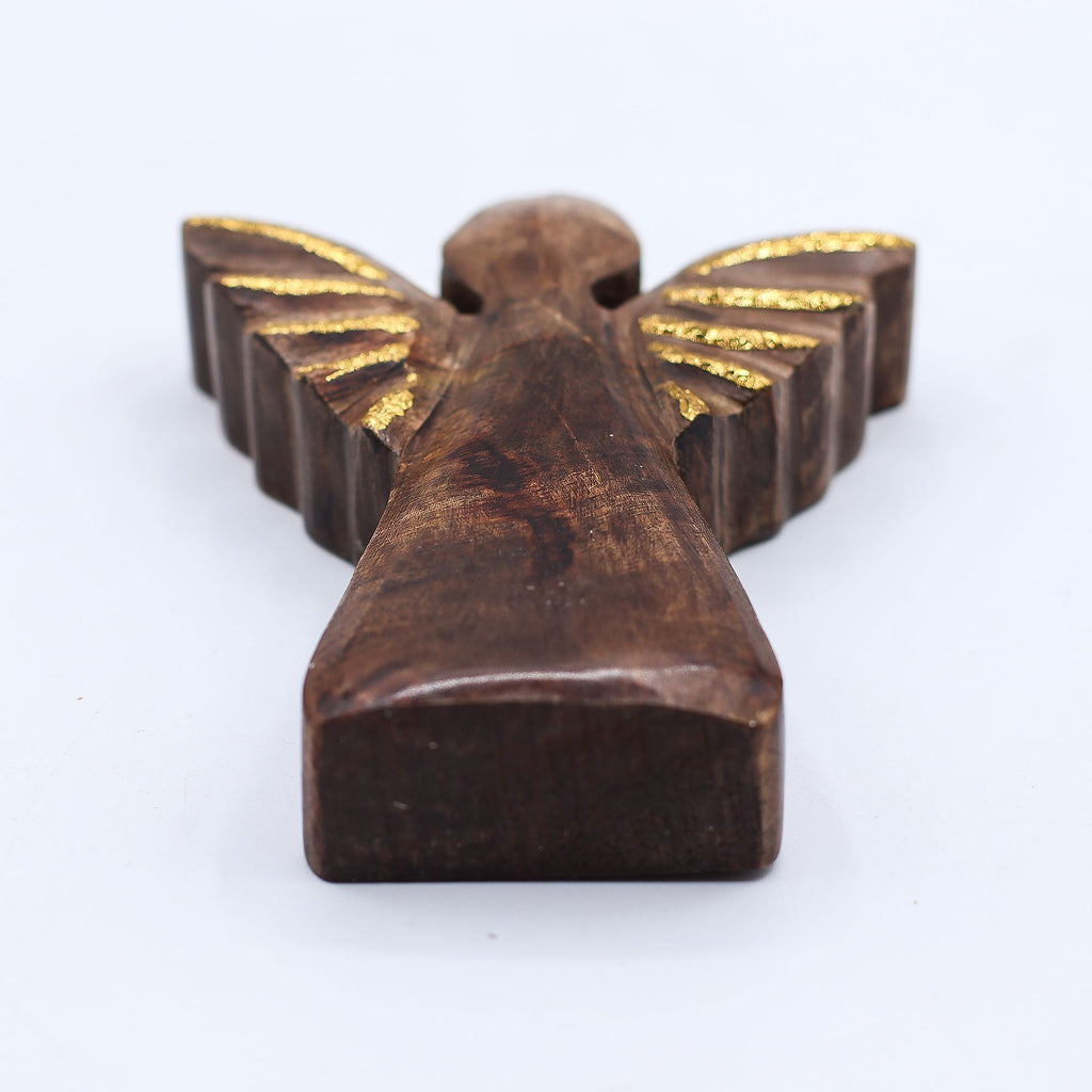 Pequeño ángel de madera de mango - decoración dorada