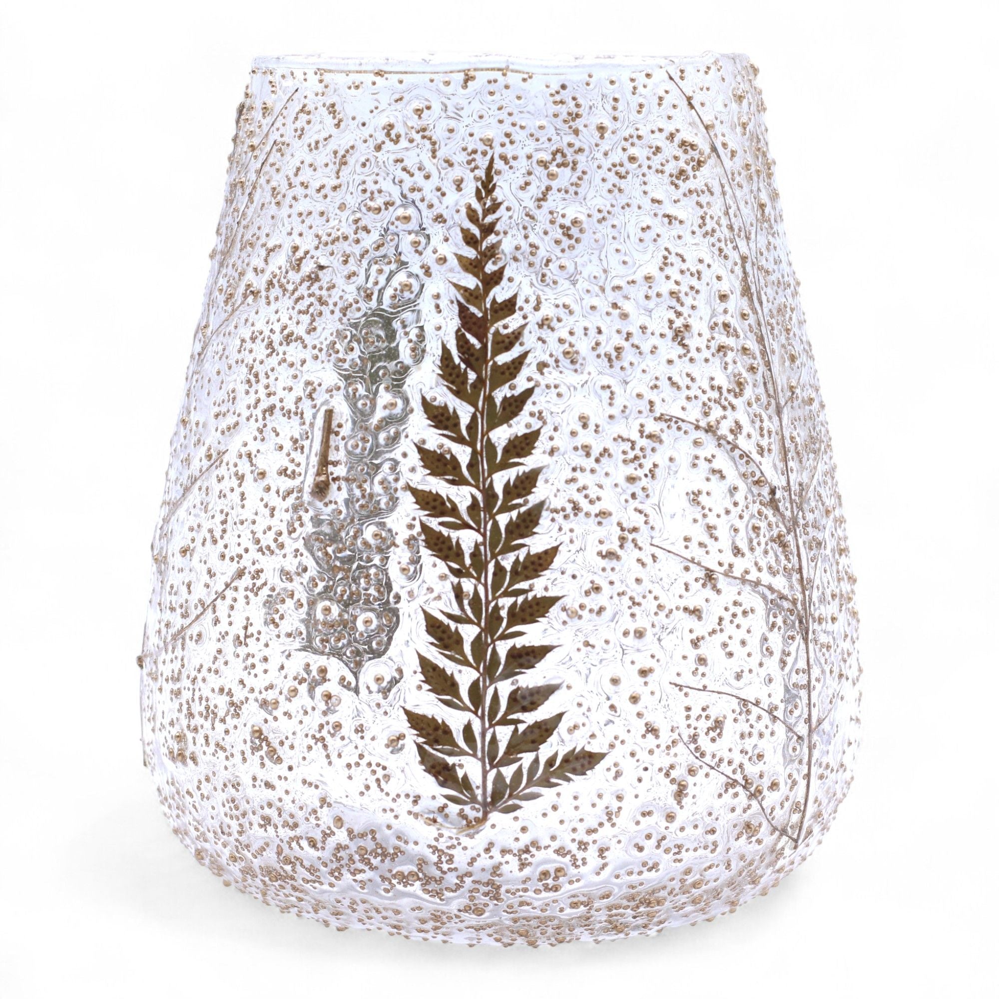 Portavelas de Vidrio floral natural -  Cuenco grande - Pino (15x12cm)