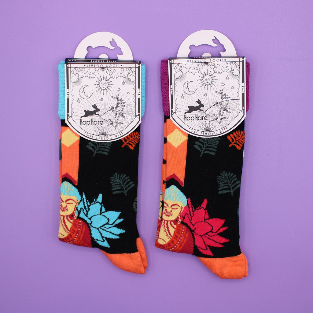 Calcetines de bambú Hop Hare (S/M) - Buda azul y loto