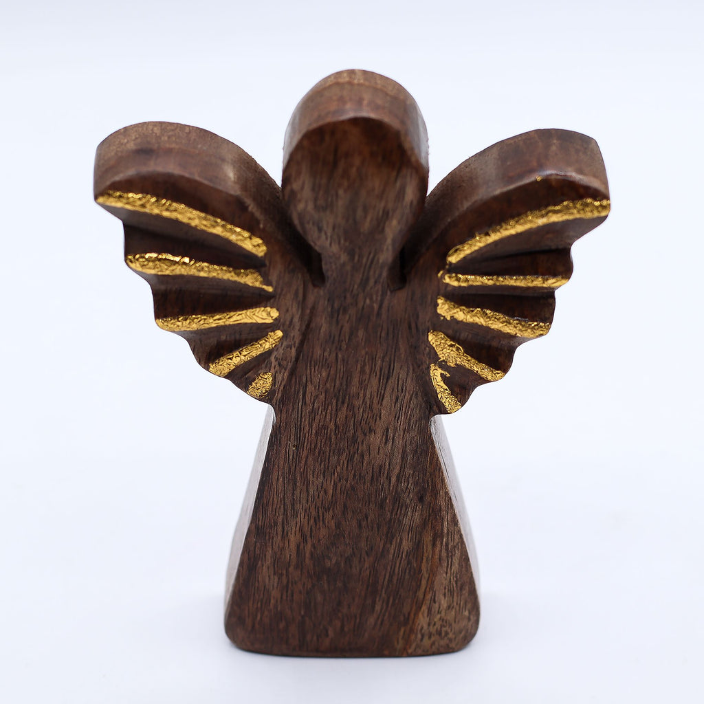 Ángel de madera de mango mediano - decoración dorada