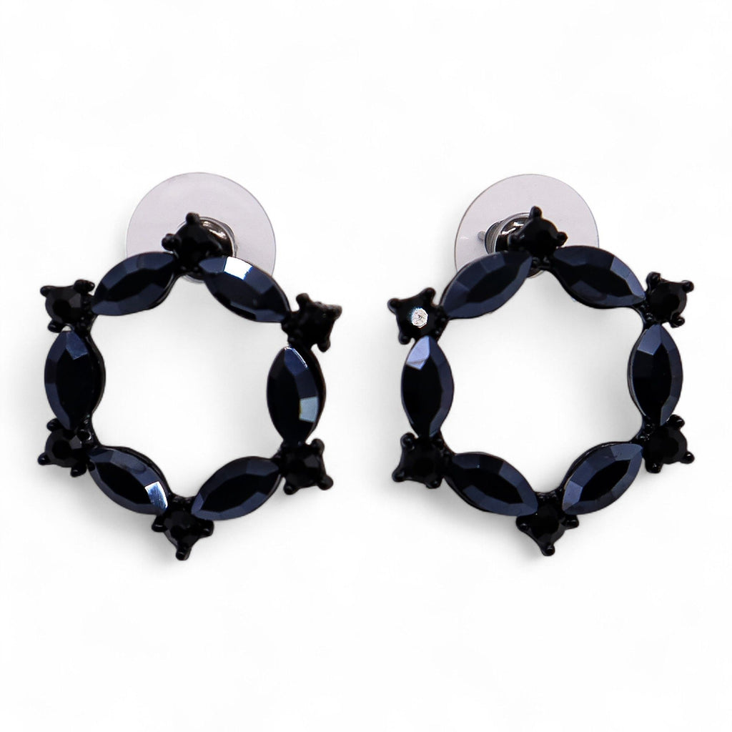 Pendientes de Cristal Vintage - Aro - Negro Azabache
