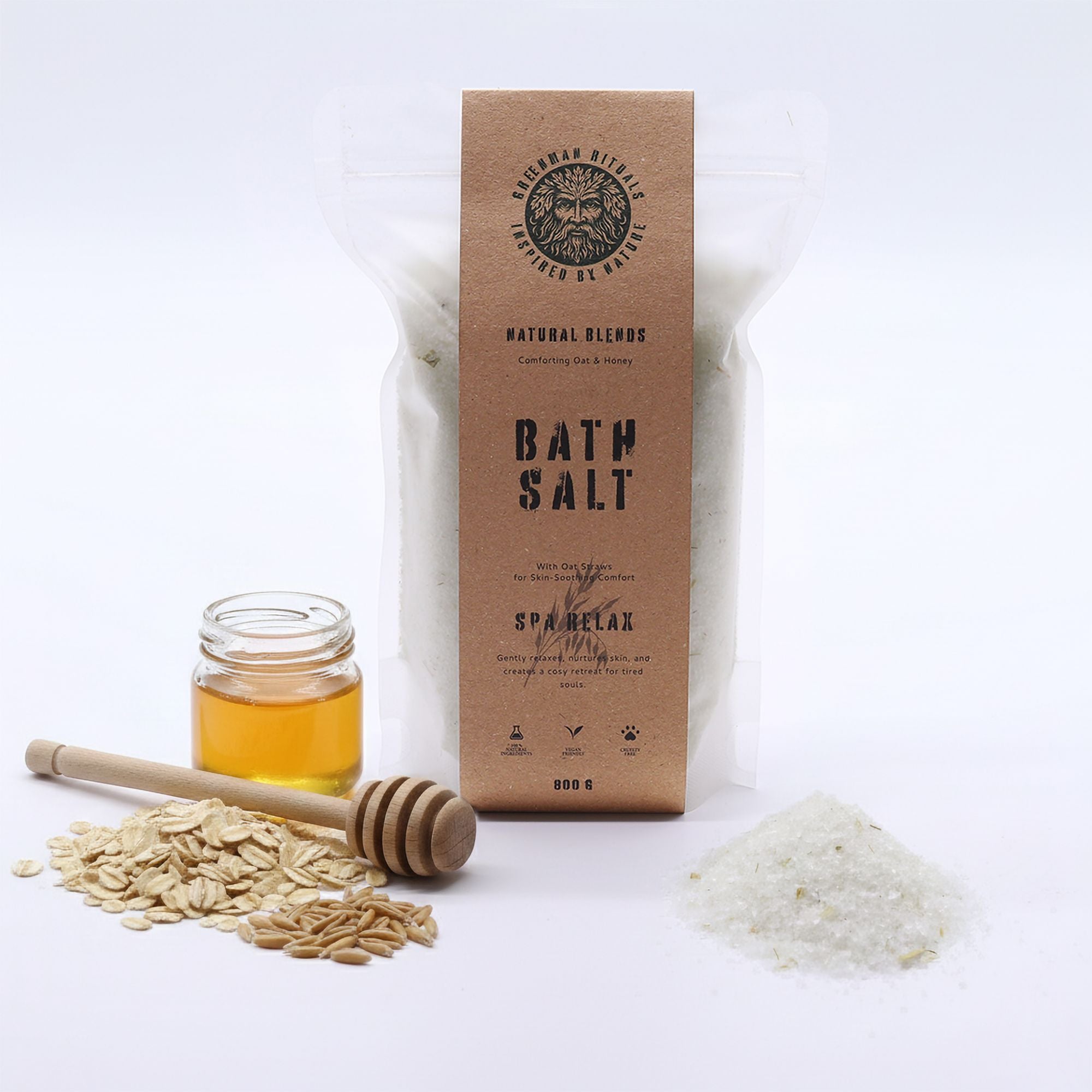 Greenman Rituals Sales de baño de Epsom con avena y miel – Mezcla relajante para spa