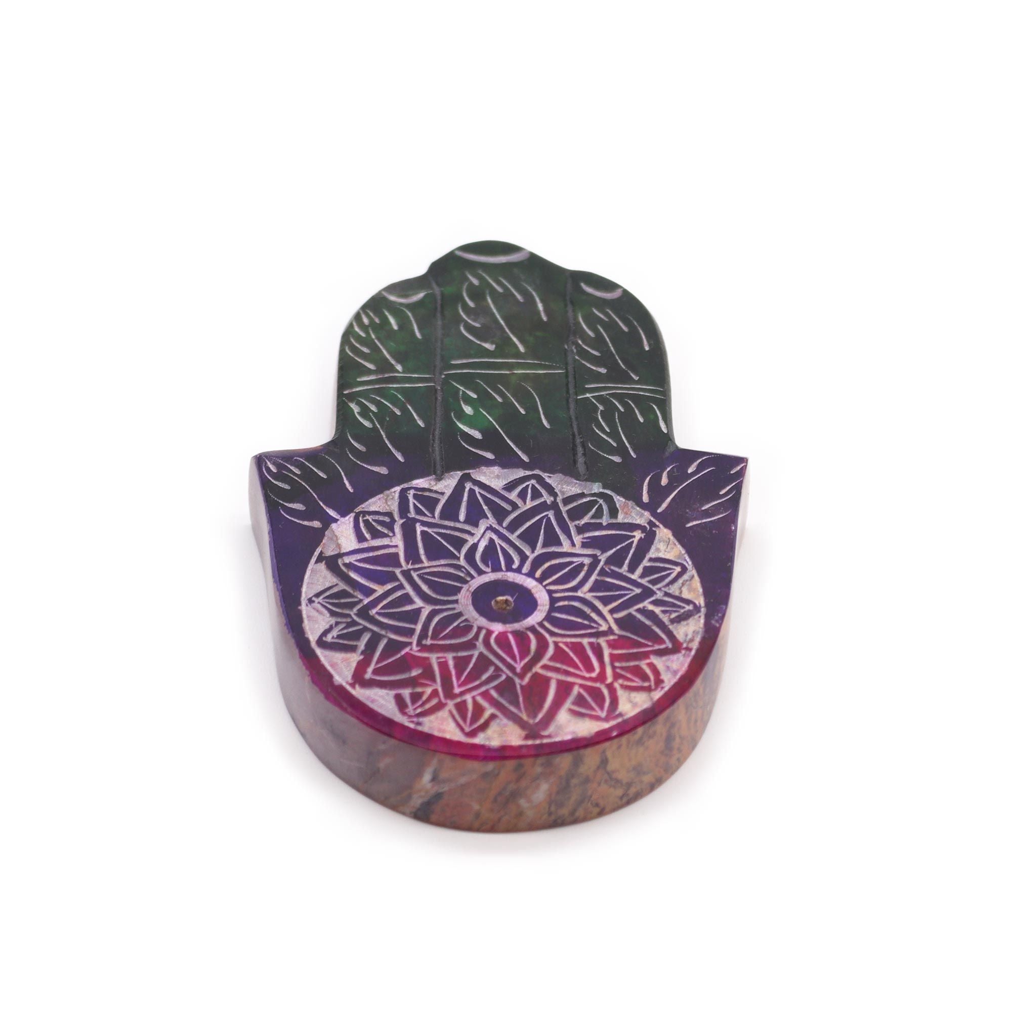Porta-incienso Hamsa de esteatita 9x6cm - Flor de Loto