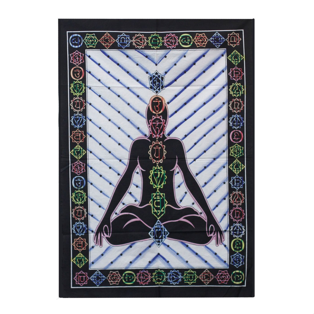 Arte mural de algodón pintado a mano – Buda de los chakras