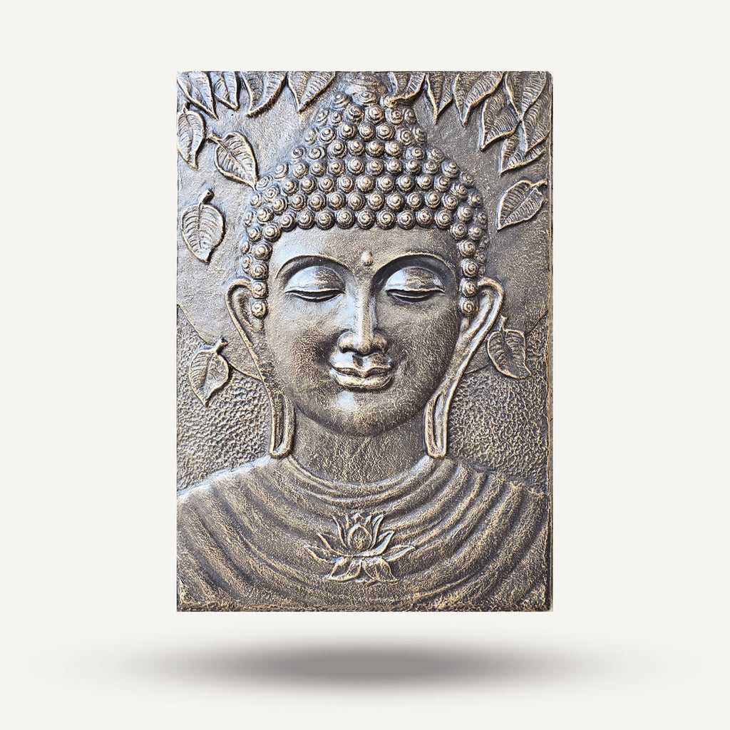 Gran Buda Marco de cemento fibrótico Oro Antiguo Relieve - 0.7x1m