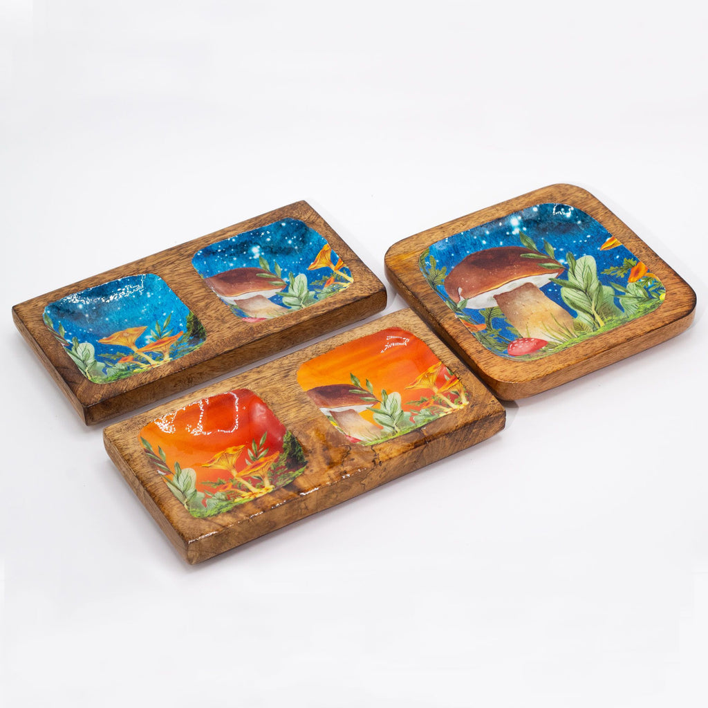 Bandeja doble 20x10x2.5cm - Diseño seta Granate
