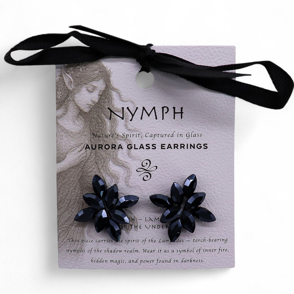 Pendientes de Cristal Vintage - Flores - Negro Azabache