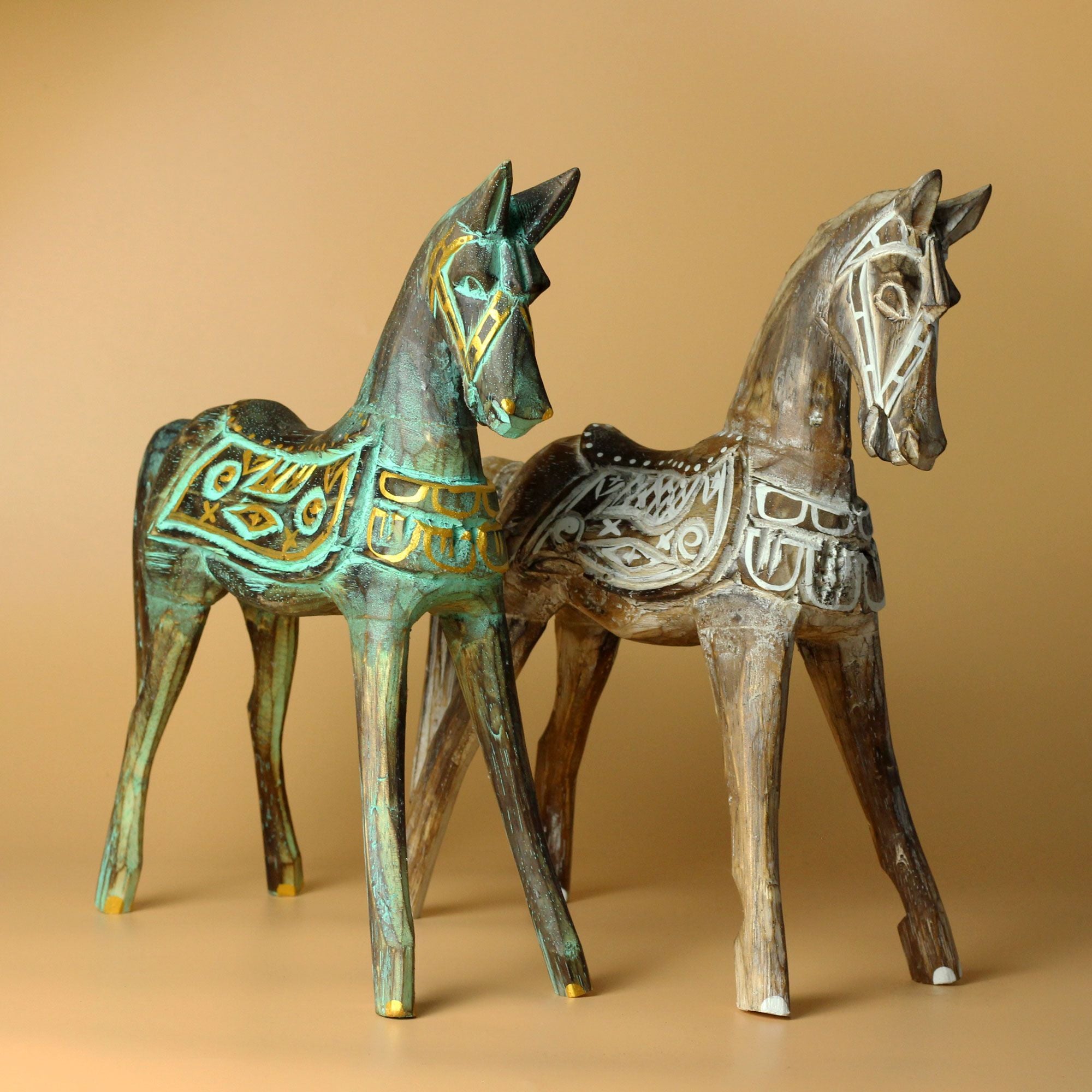 Caballo grande dorado y turquesa 32 cm