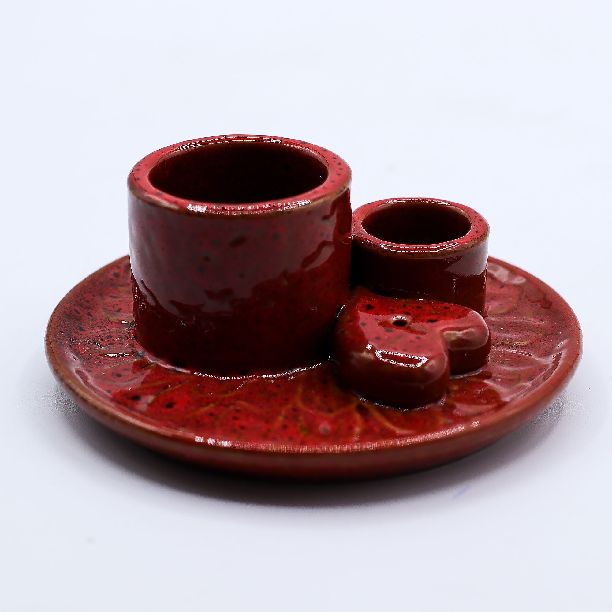 Soporte cerámico para Palo Santo e Incienso - Mandala - Rojo con brillo en forma de corazón
