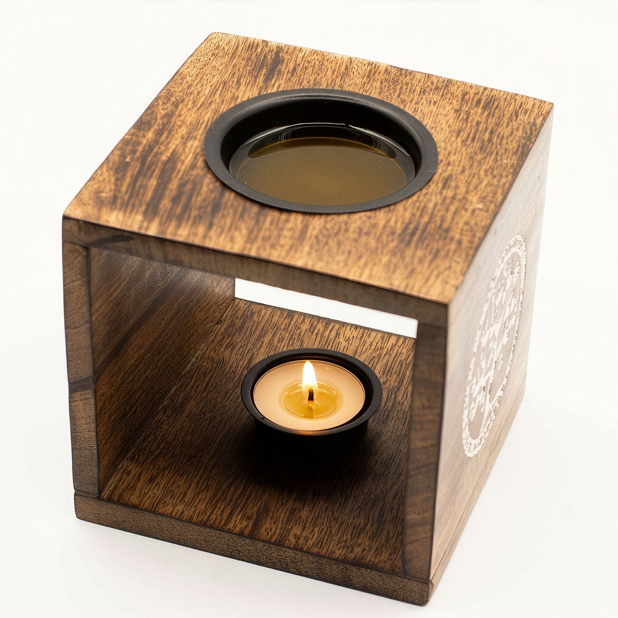 Quemador de aceite de madera de mango cuadrado grande - Pentágono