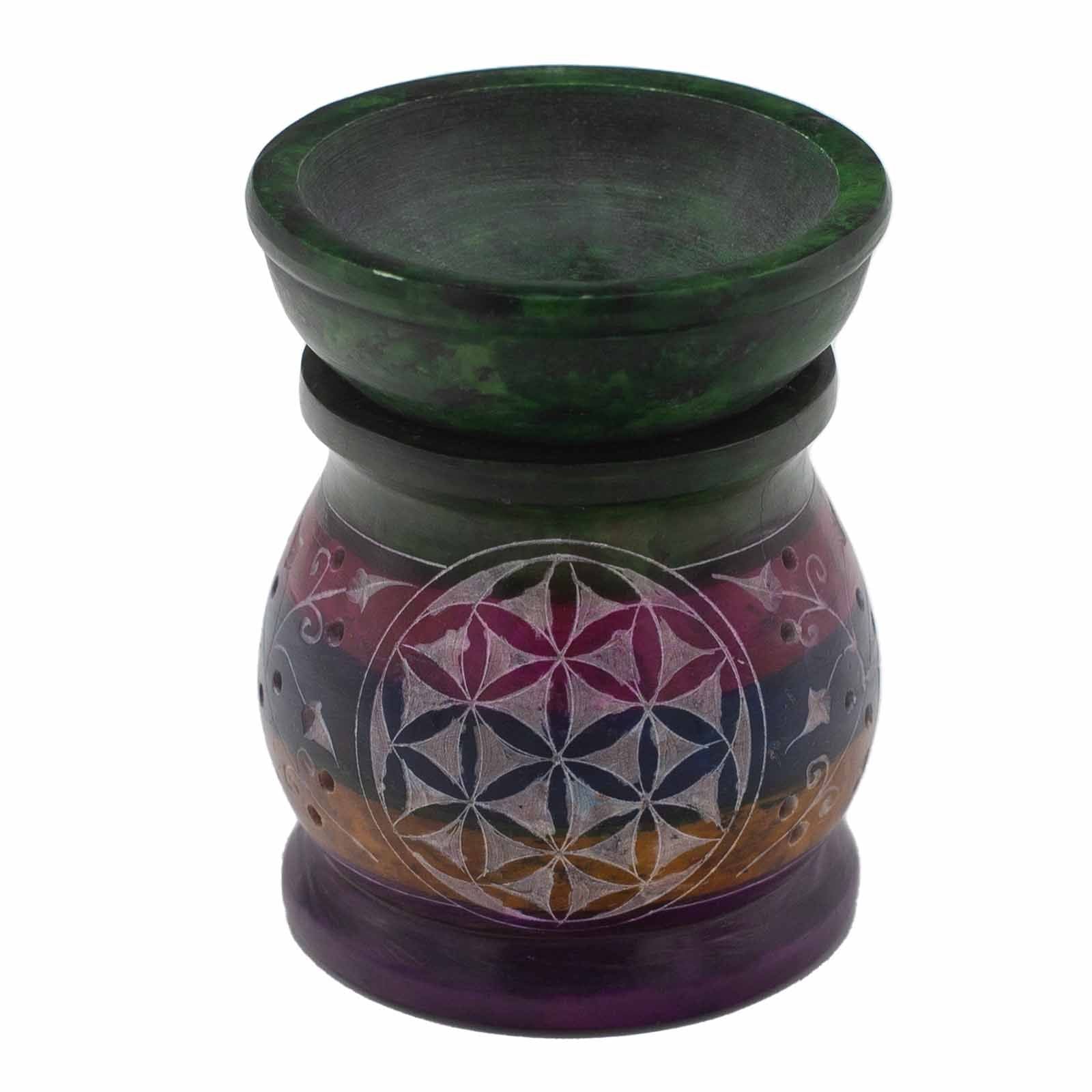 Quemador de Aceite de Esteatita 10cm - Flor de la Vida - Cinco Colores