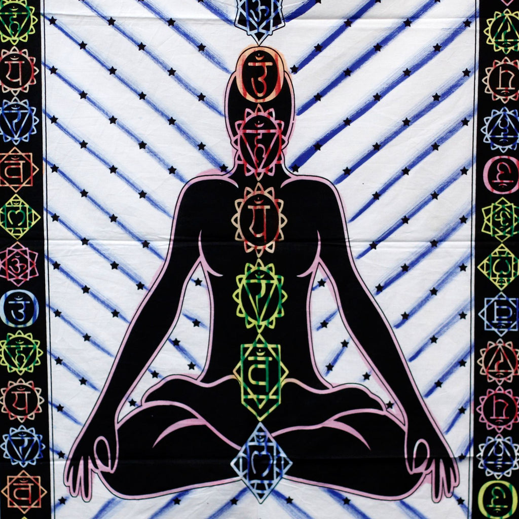 Arte mural de algodón pintado a mano – Buda de los chakras
