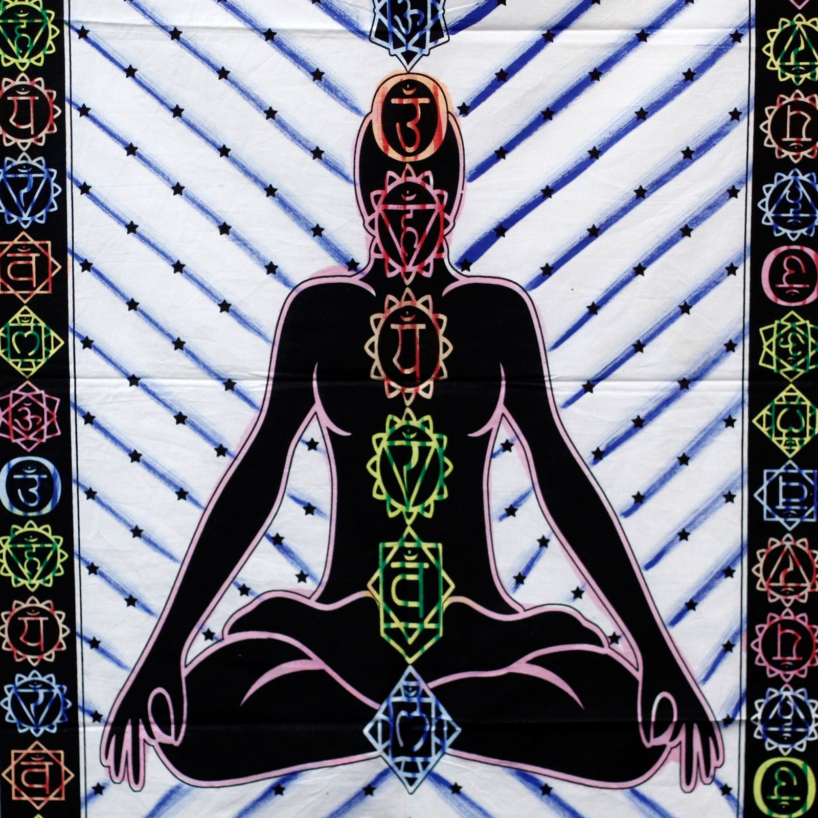 Arte mural de algodón pintado a mano – Buda de los chakras