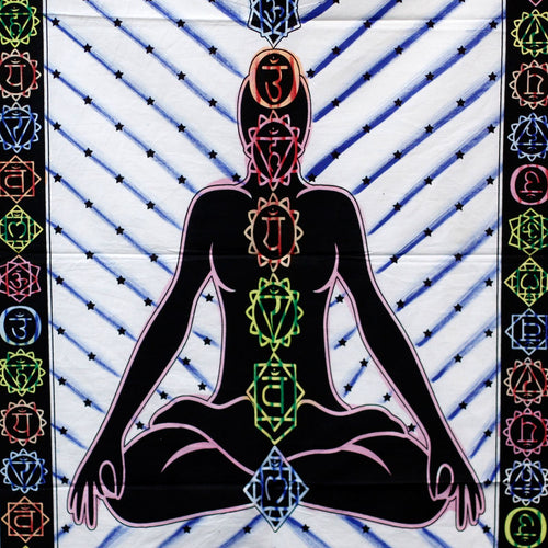 Arte mural de algodón pintado a mano – Buda de los chakras