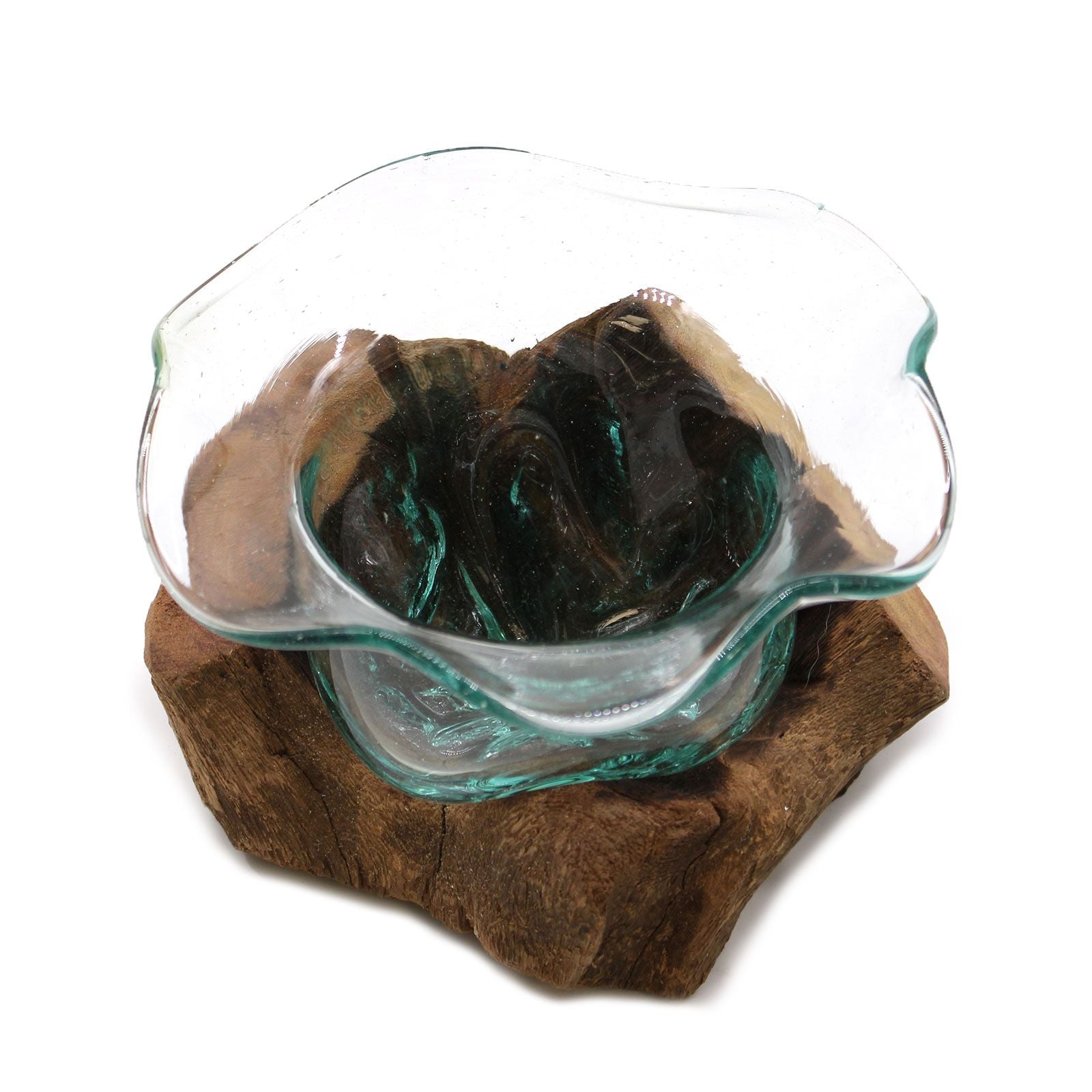 Cuenco de cristal fundido para dulces en madera