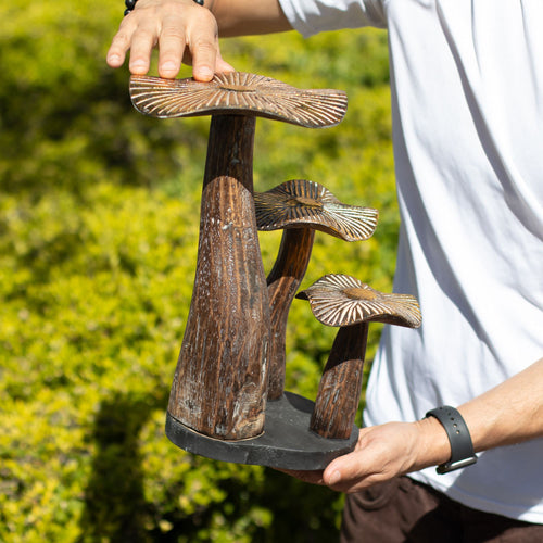 Arte de hongo dorado grande - 32 cm - Natural