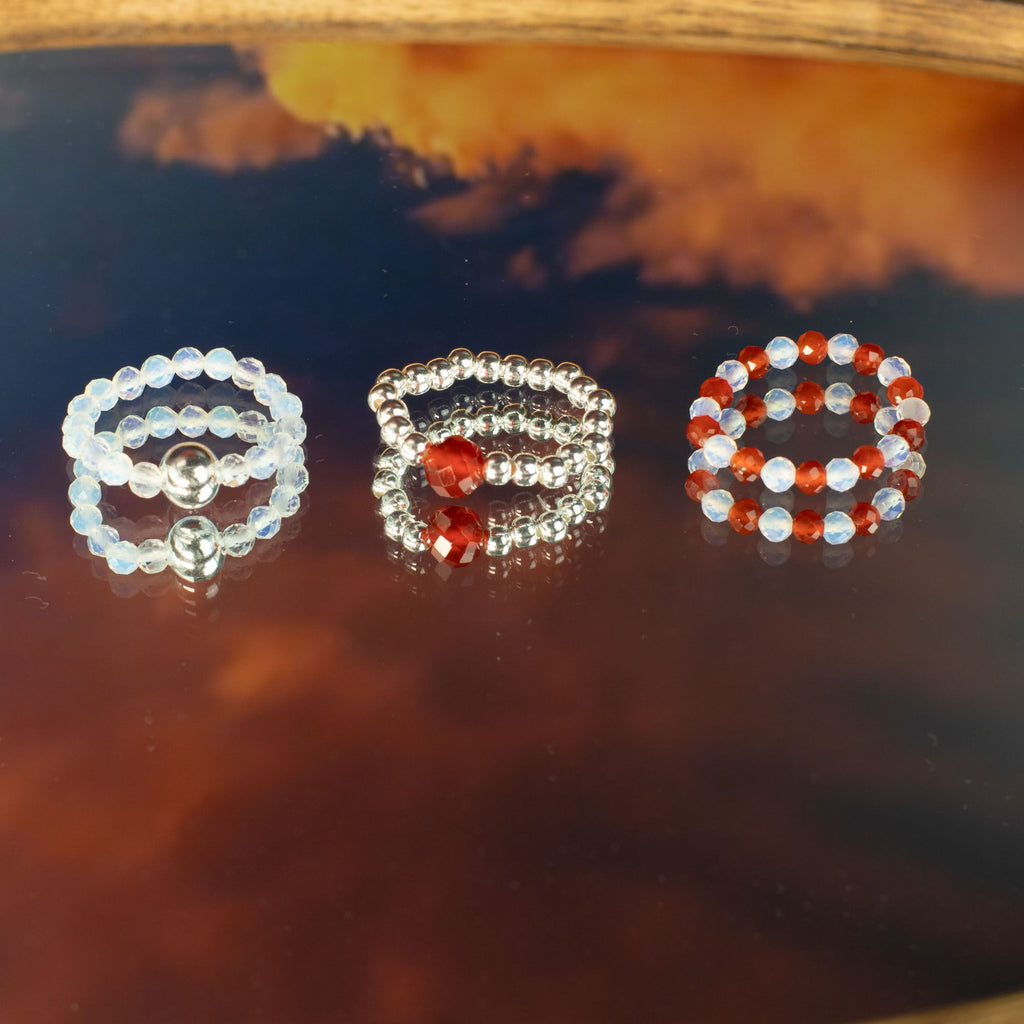 Conjunto de anillos de gema de ninfa - Luna de sangre