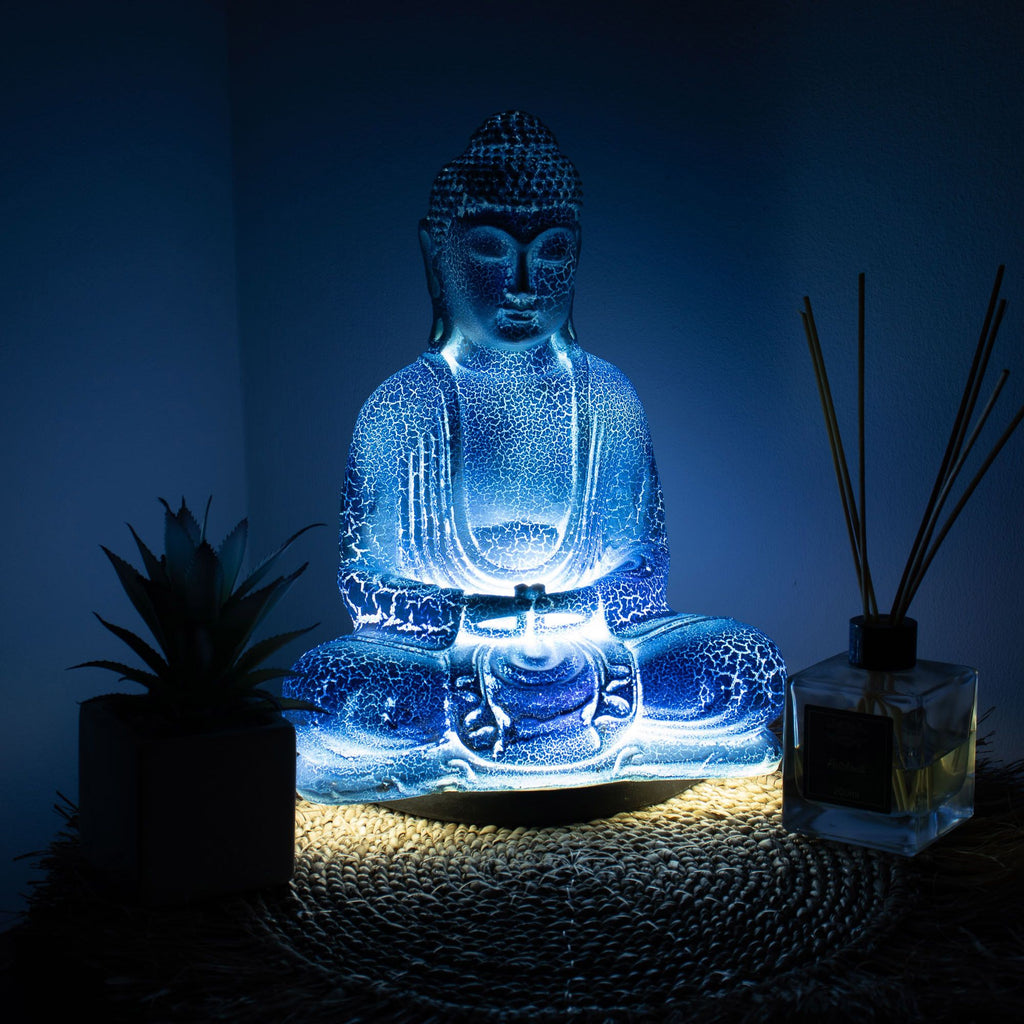Lámpara de Buda para meditación azul cielo - soporte ovalado