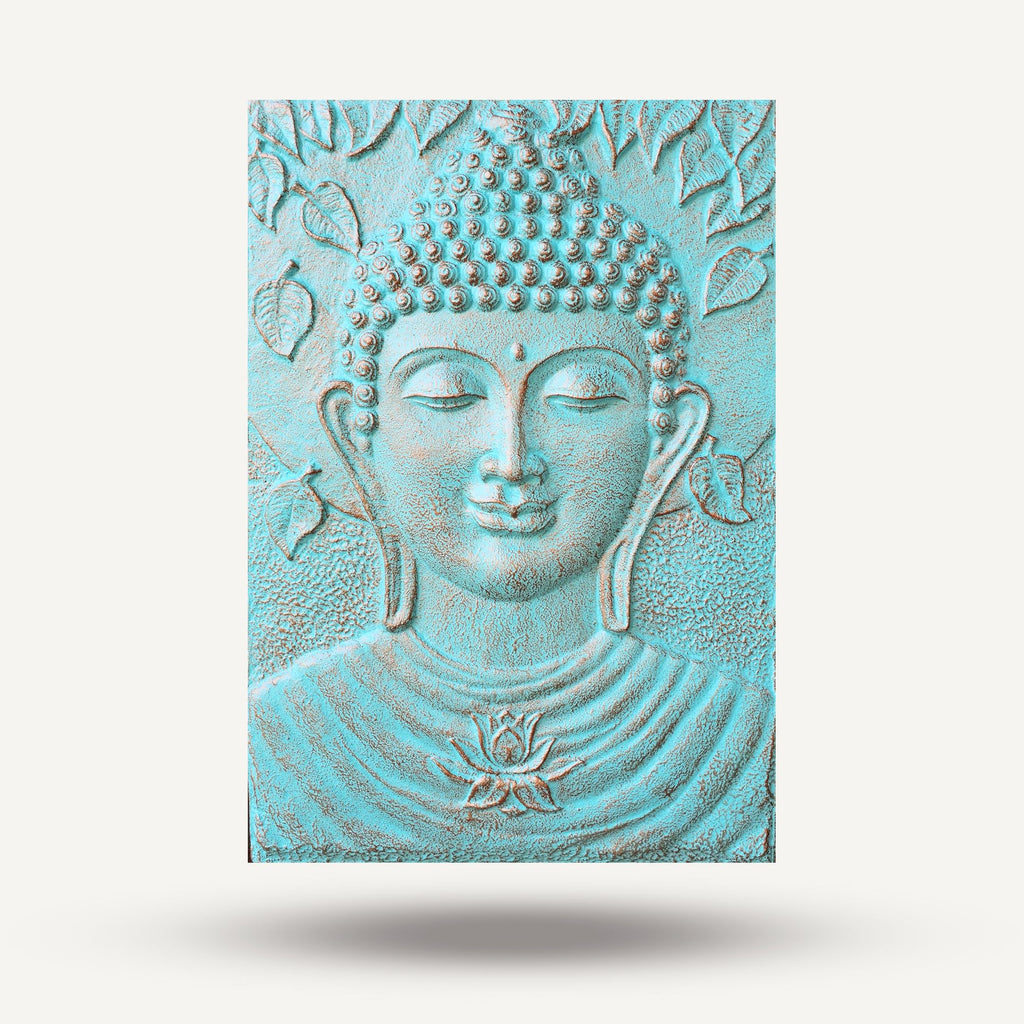 Gran Buda Marco de cemento fibrótico Turquesa Relieve - 0.7x1m