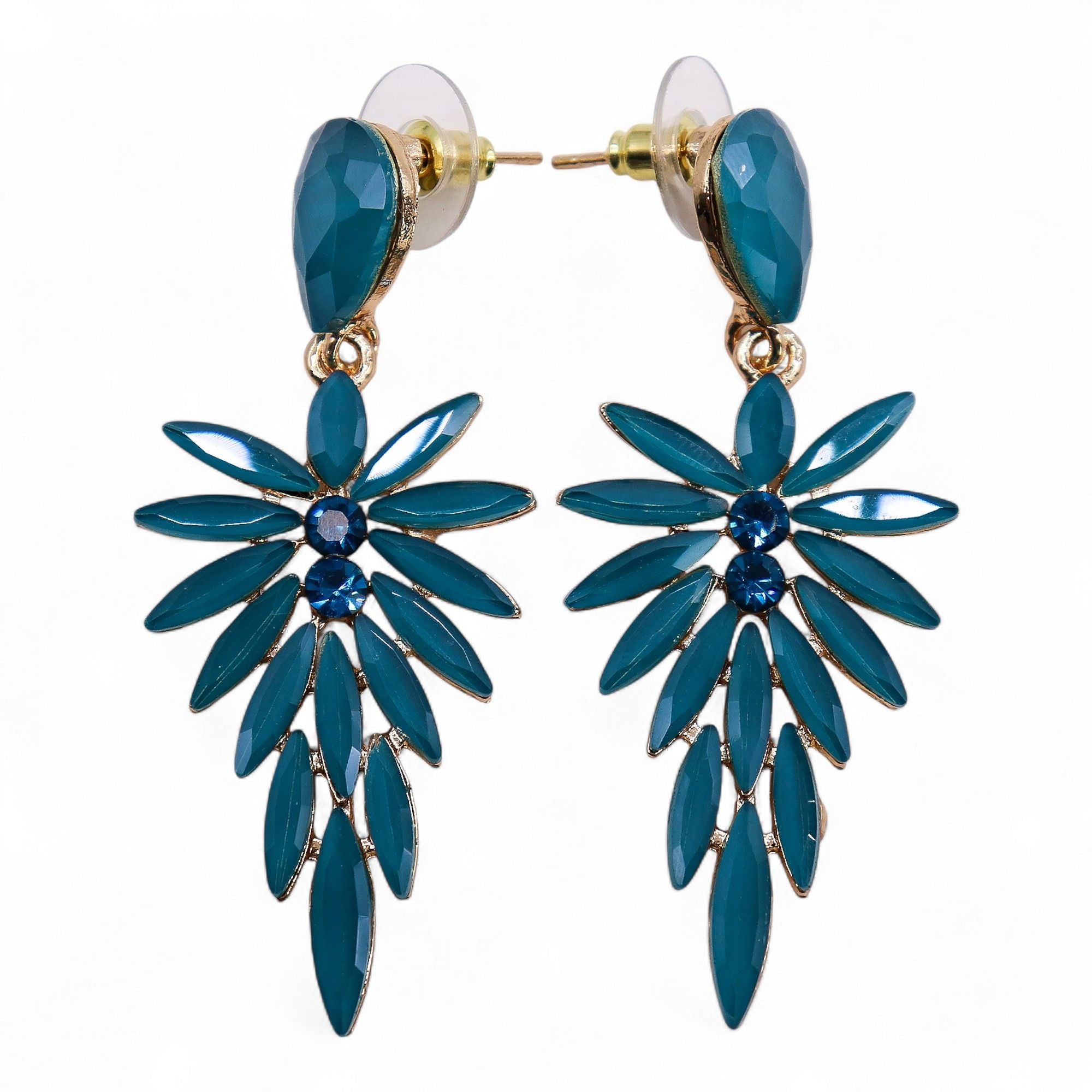 Pendientes de Cristal Vintage - Largo - Verde Turquesa