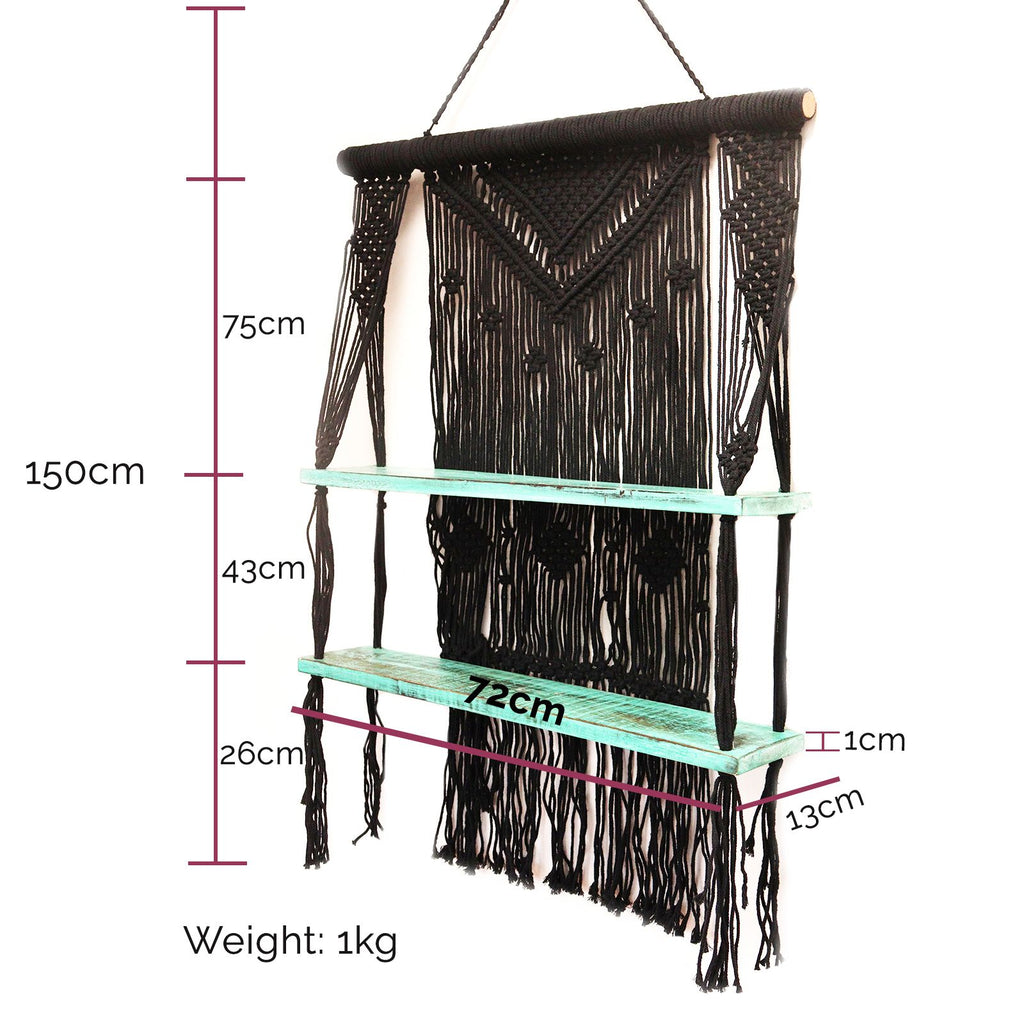 Estantes Colgantes de Macramé Natural - Azul