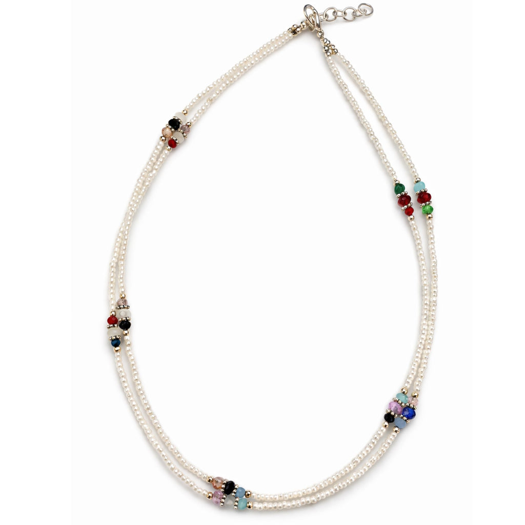Collar fino de howlita nepalesa de doble hilera y cuentas facetadas - (42 cm)