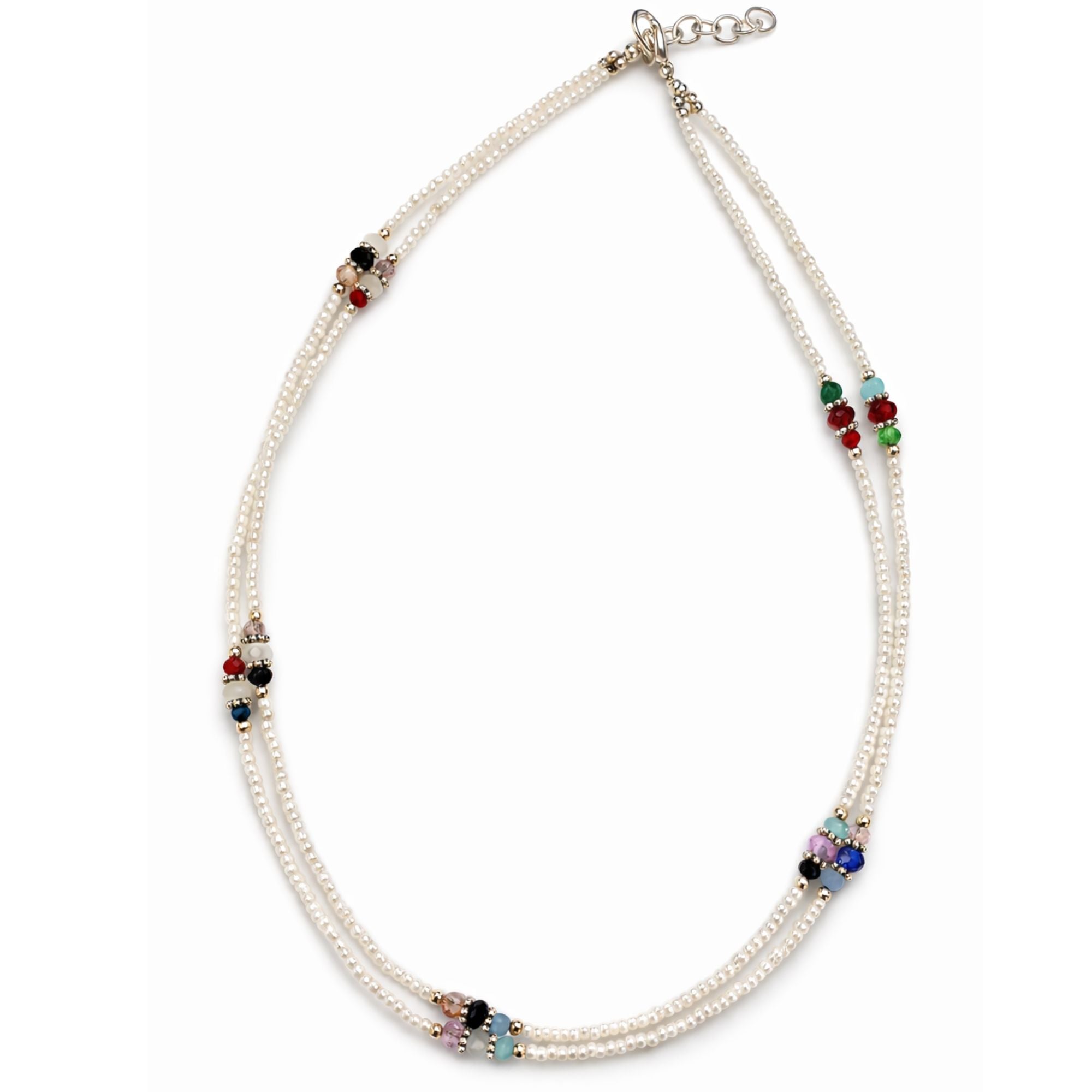 Collar fino de howlita nepalesa de doble hilera y cuentas facetadas - (42 cm)