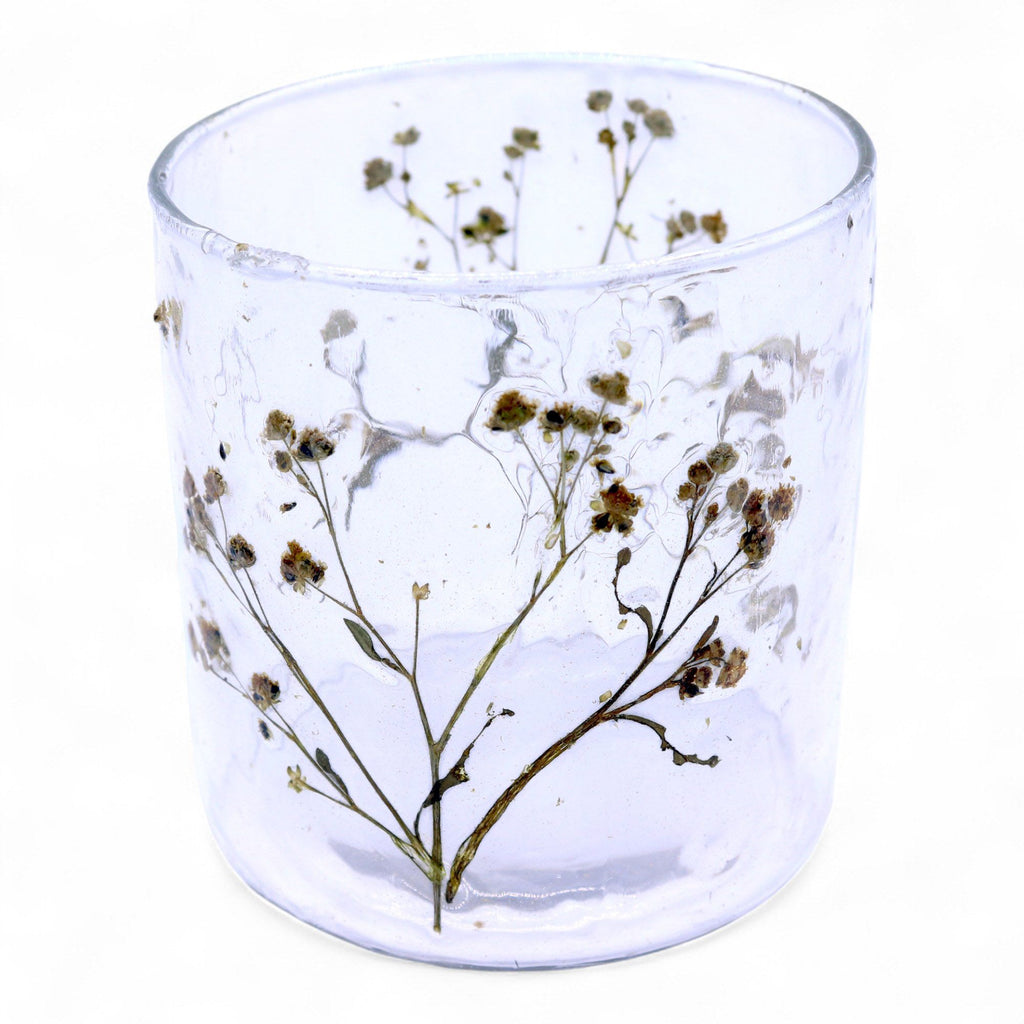 Portavelas recto de Vidrio floral natural - Margarita  - (8x8 cm)