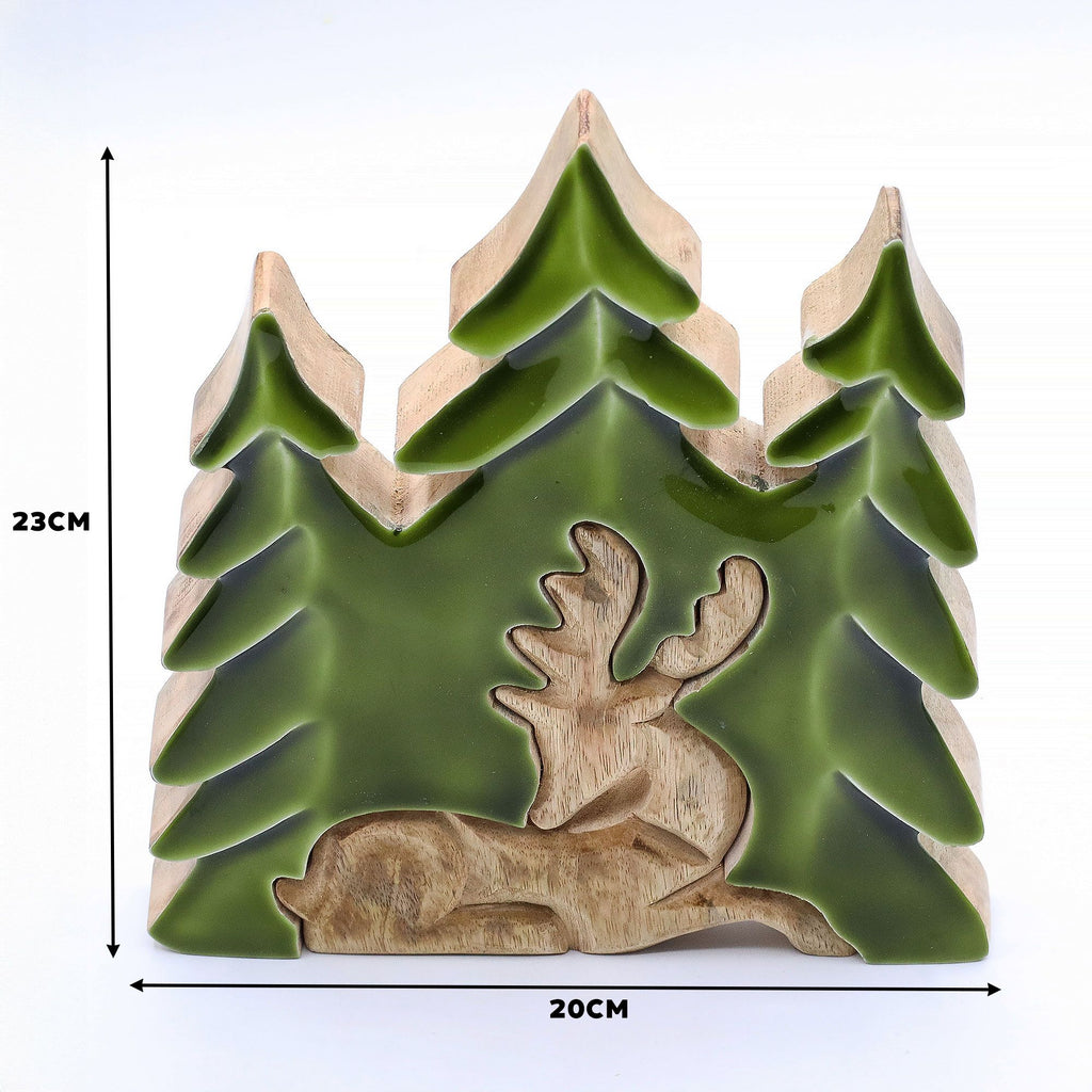 Perdido en el bosque - Ciervo en el bosque 3D Decoración de madera - 23x20cm