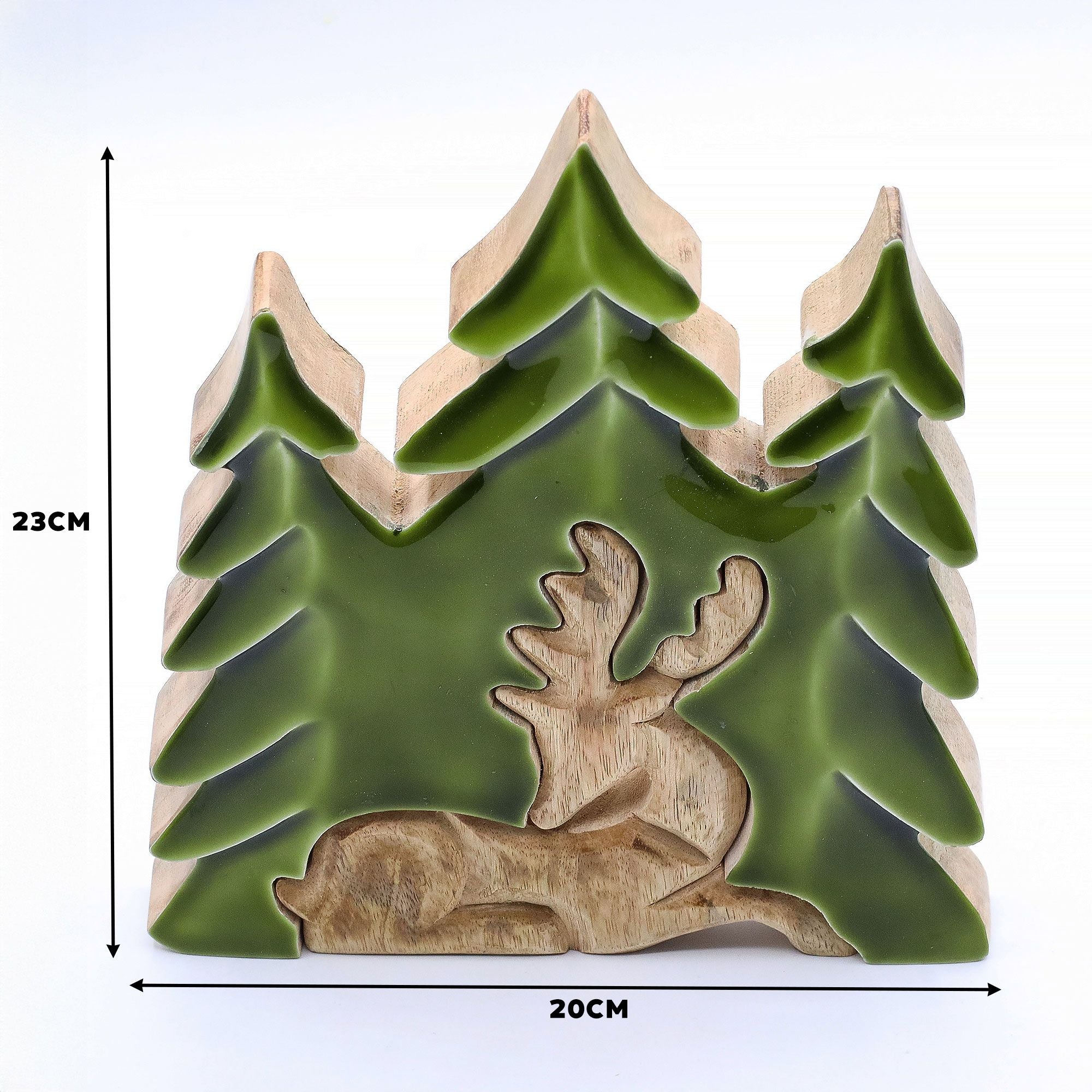 Perdido en el bosque - Ciervo en el bosque 3D Decoración de madera - 23x20cm