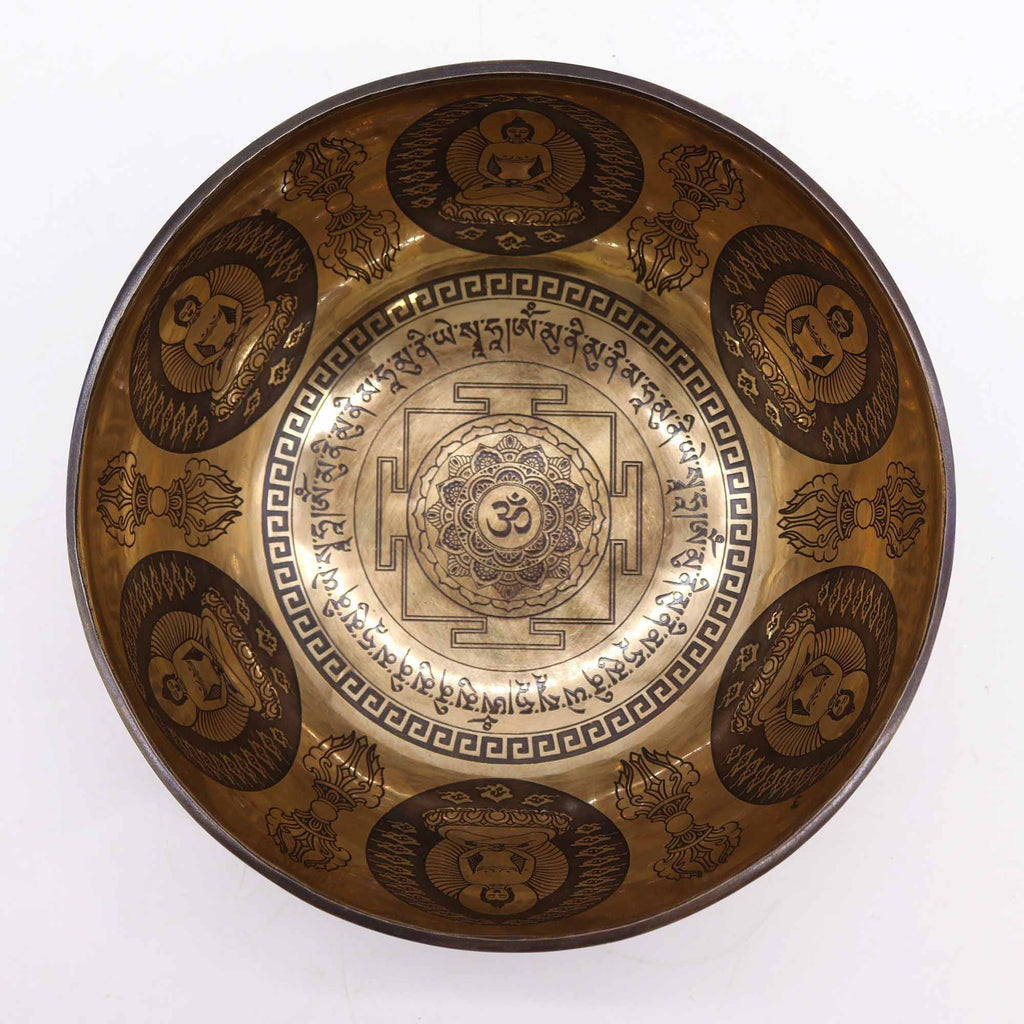 Cuenco Tibetano Curativo Grabado - 21cm - Om y Buda