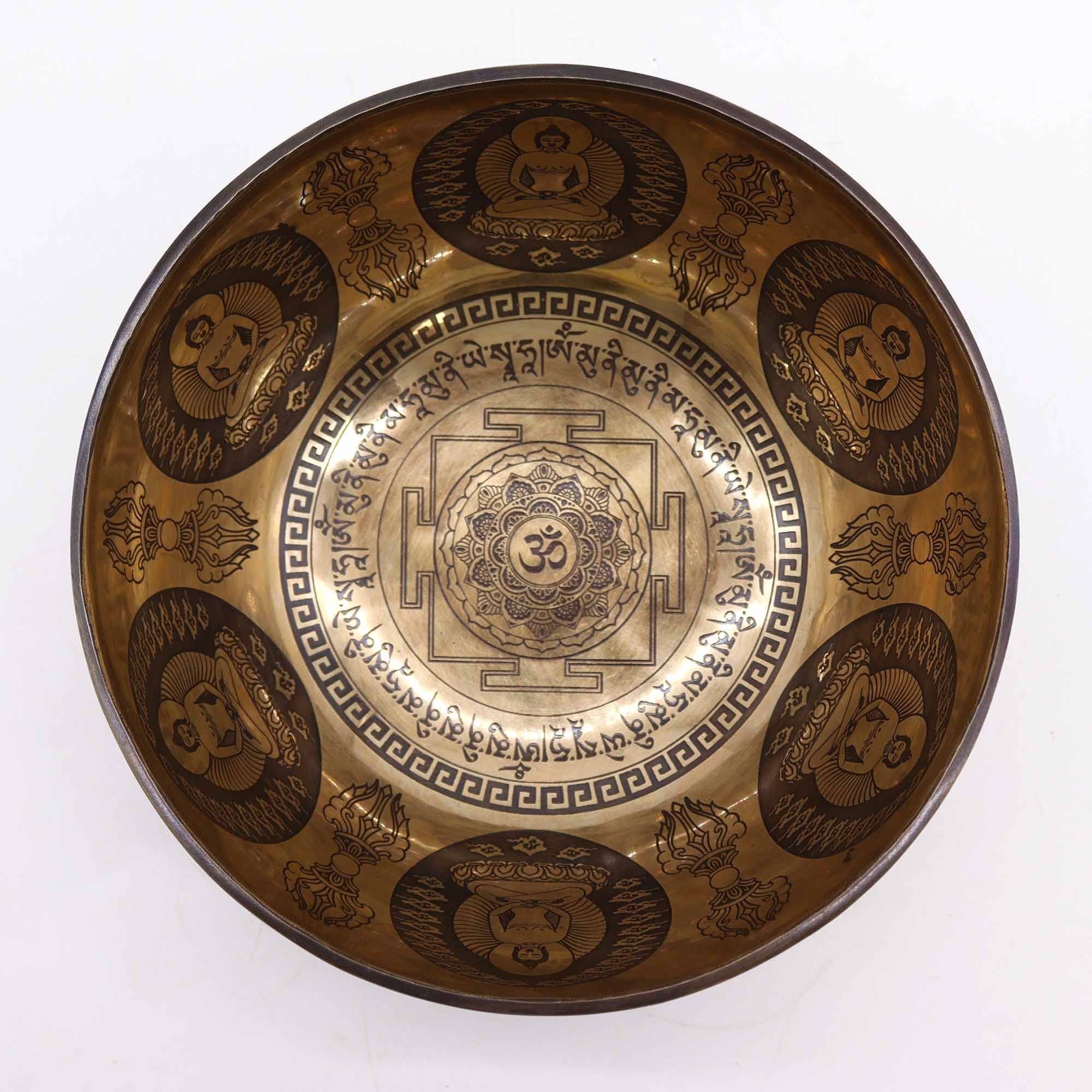 Cuenco Tibetano Curativo Grabado - 21cm - Om y Buda