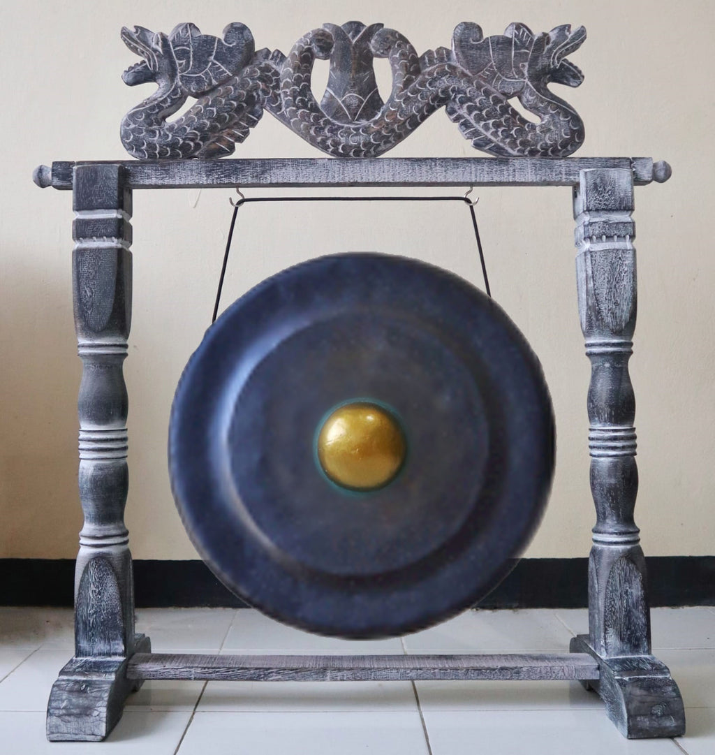 Gran Gong de Meditación en Soporte Marrón Antiguo - 80cm - Negro