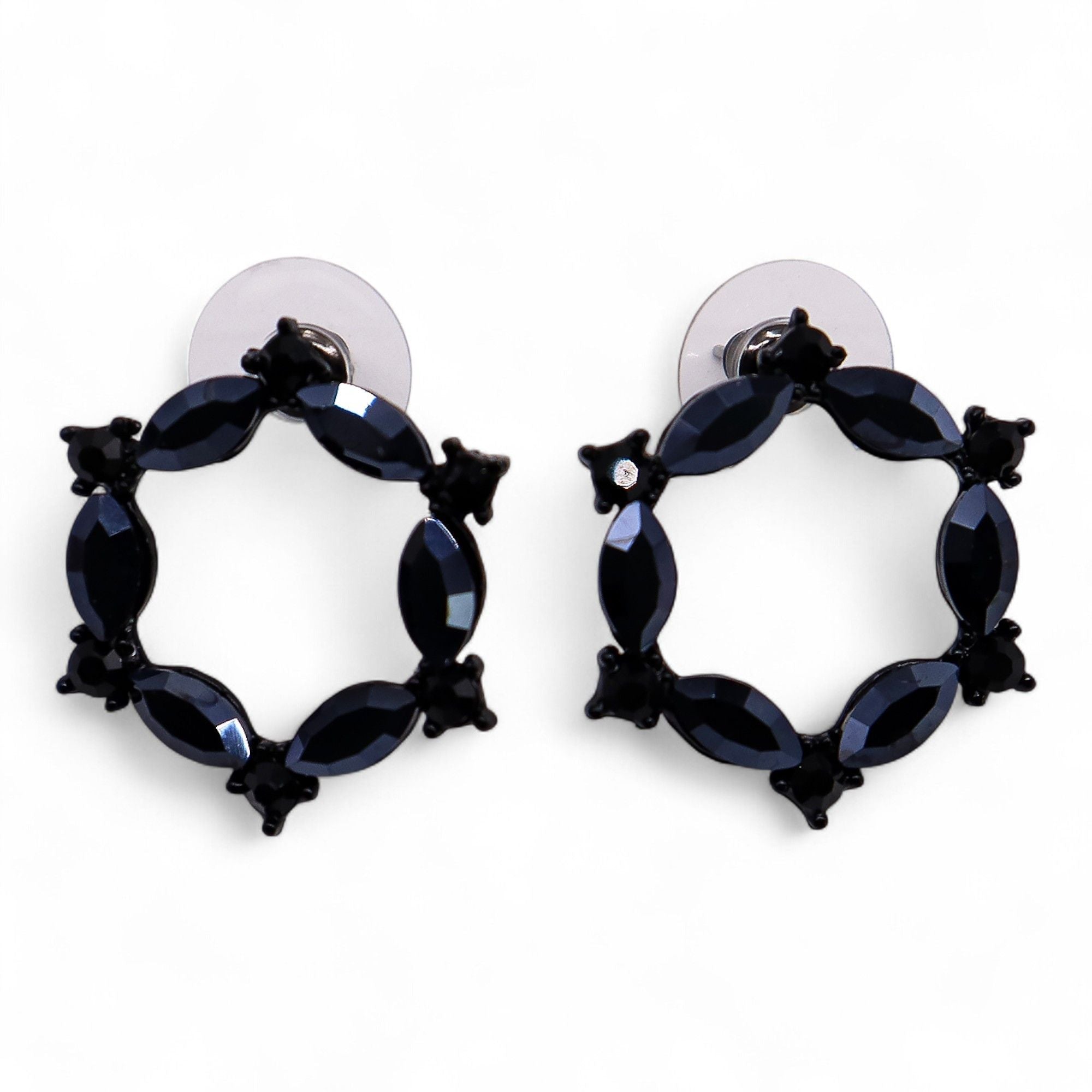 Pendientes de Cristal Vintage - Aro - Negro Azabache