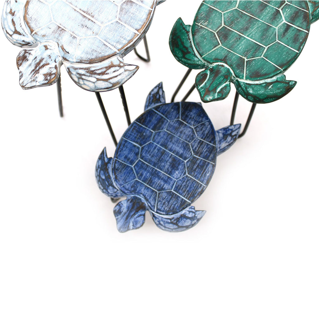 Juego de 3 maceteros de madera de Albasia - Tortugas