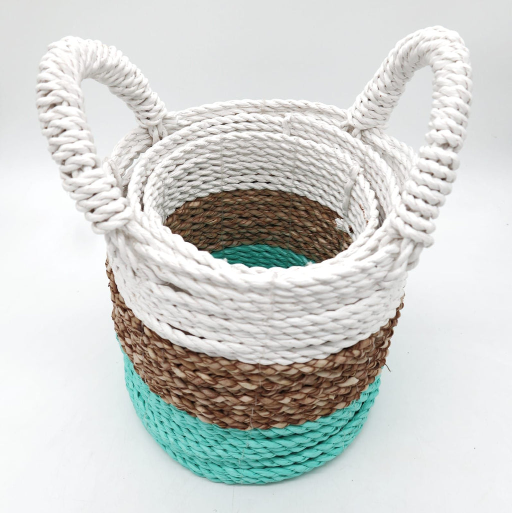 Juego de cestas de algas marinas - Verde/Natural/Blanco