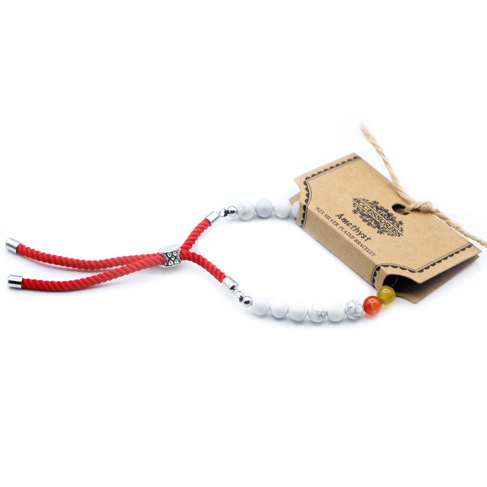 Pulsera de hilo rojo con Khaulita blanca y Chakras