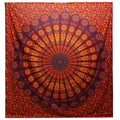 Colcha Doble de Algodón + Colgante de Pared - Mandala Pavo Real - Granate